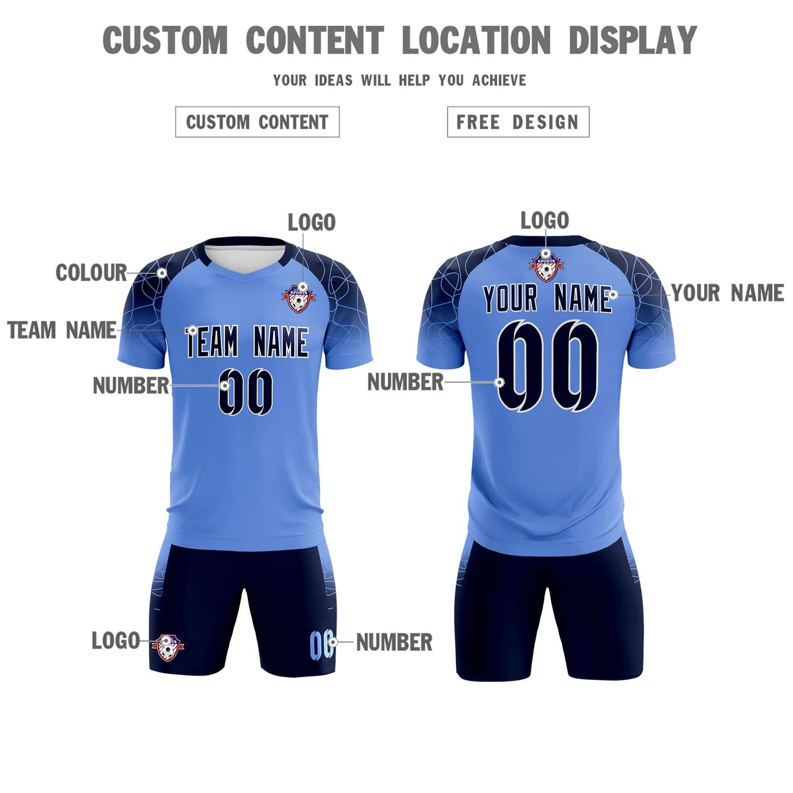 Custom Light Blue Classic Soccer Training Sets Jersey For Adults/Kids