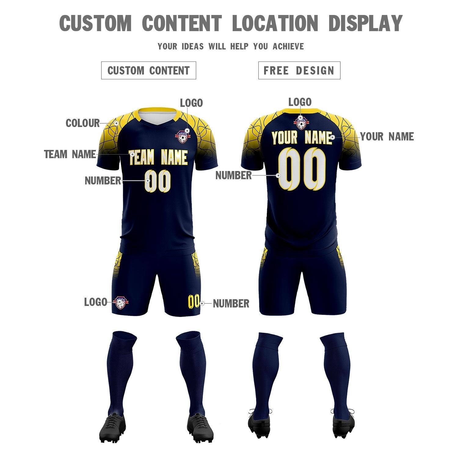 Custom Navy Classic Soccer Training Sets Jersey For Adults/Kids