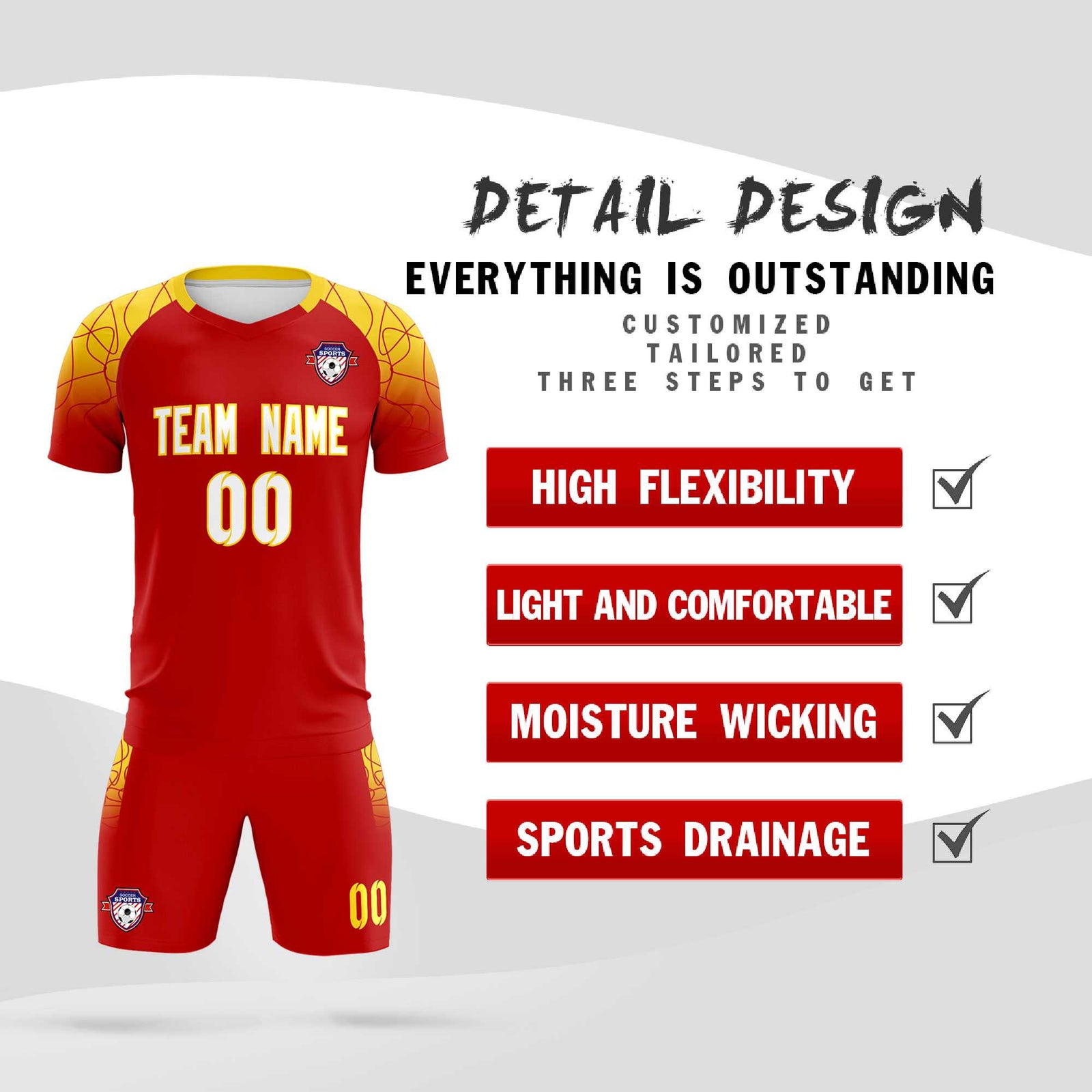 Custom Red Classic Soccer Training Sets Jersey For Adults/Kids