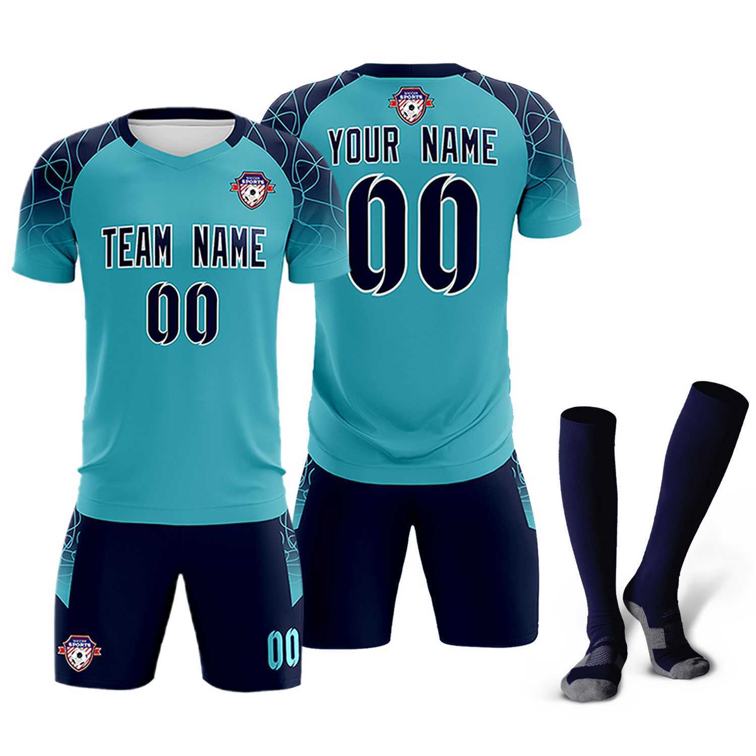 Custom Sky Blue Classic Soccer Training Sets Jersey For Adults/Kids