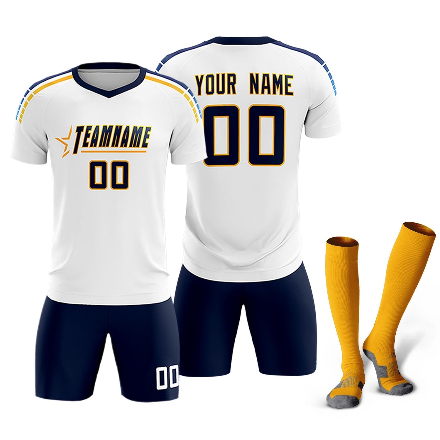 Custom White Raglan Shoulder Striped Soccer Tops/Sets Jersey