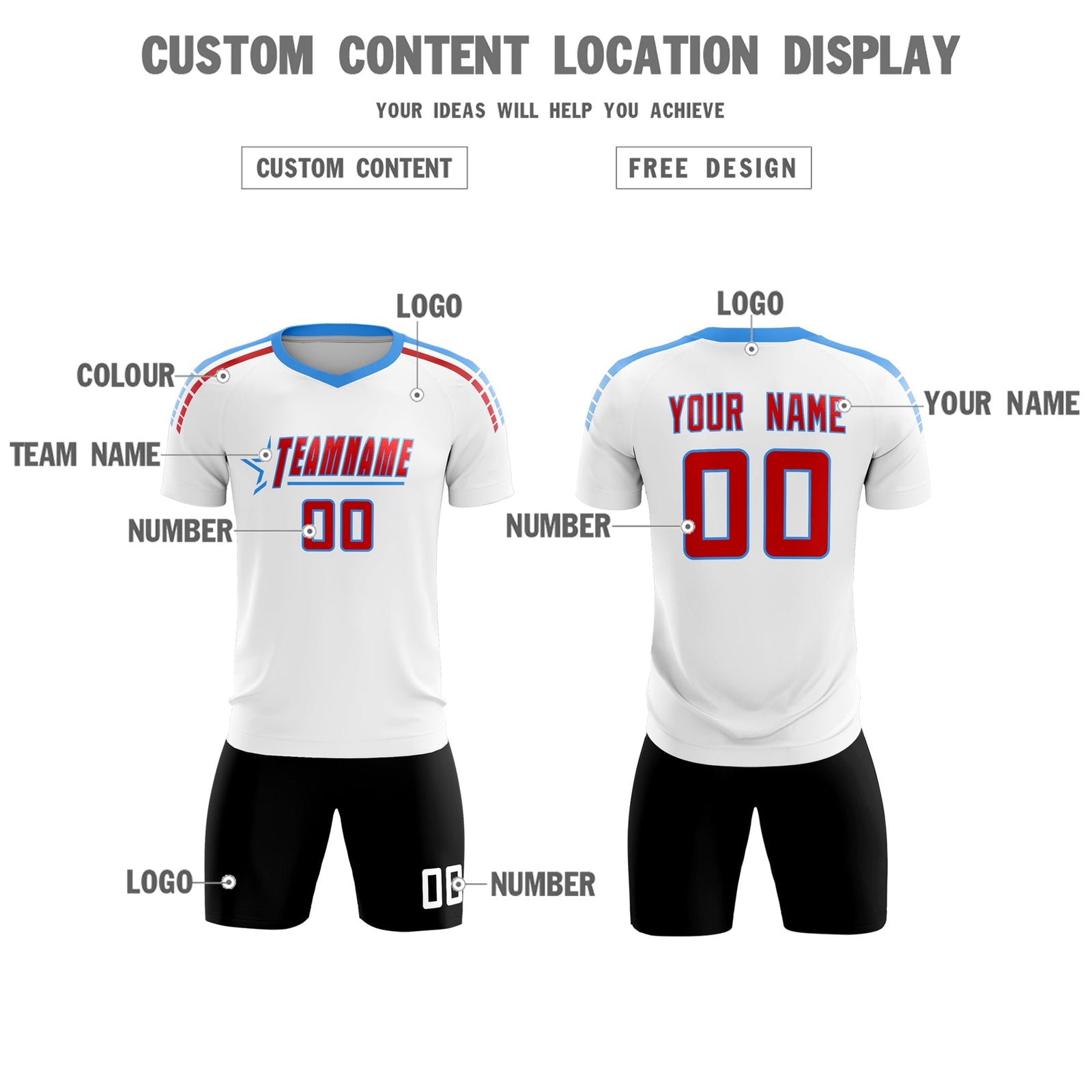 Custom White Raglan Shoulder Striped Soccer Tops/Sets Jersey
