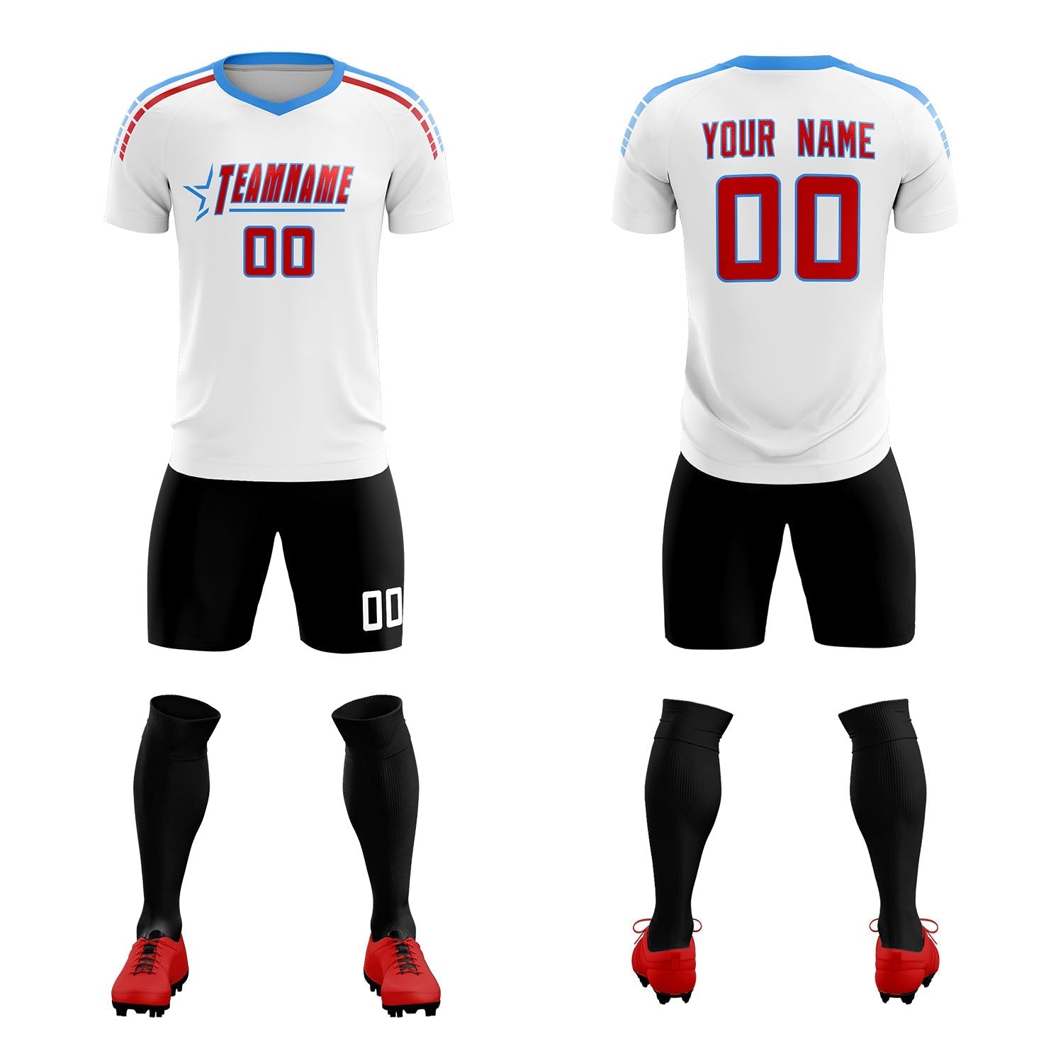 Custom White Raglan Shoulder Striped Soccer Tops/Sets Jersey