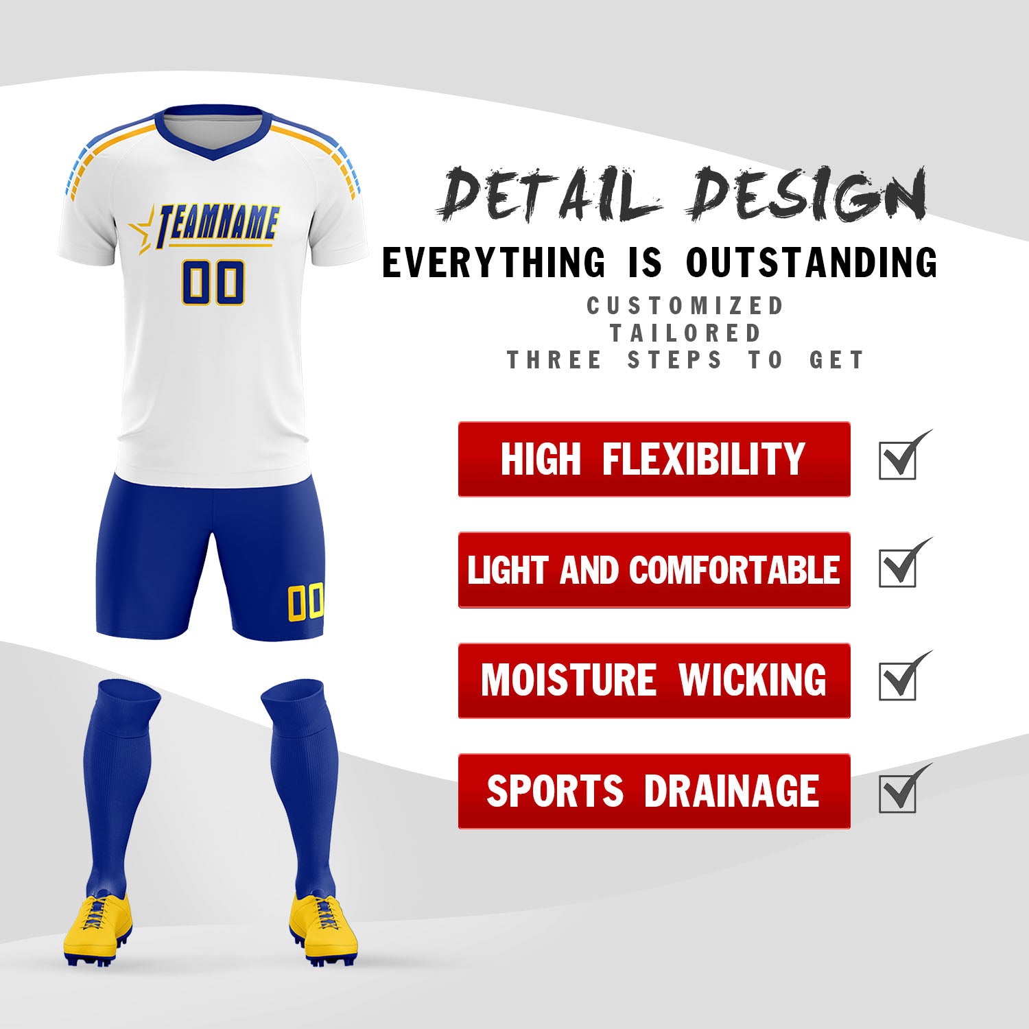 Custom White Raglan Shoulder Striped Soccer Tops/Sets Jersey