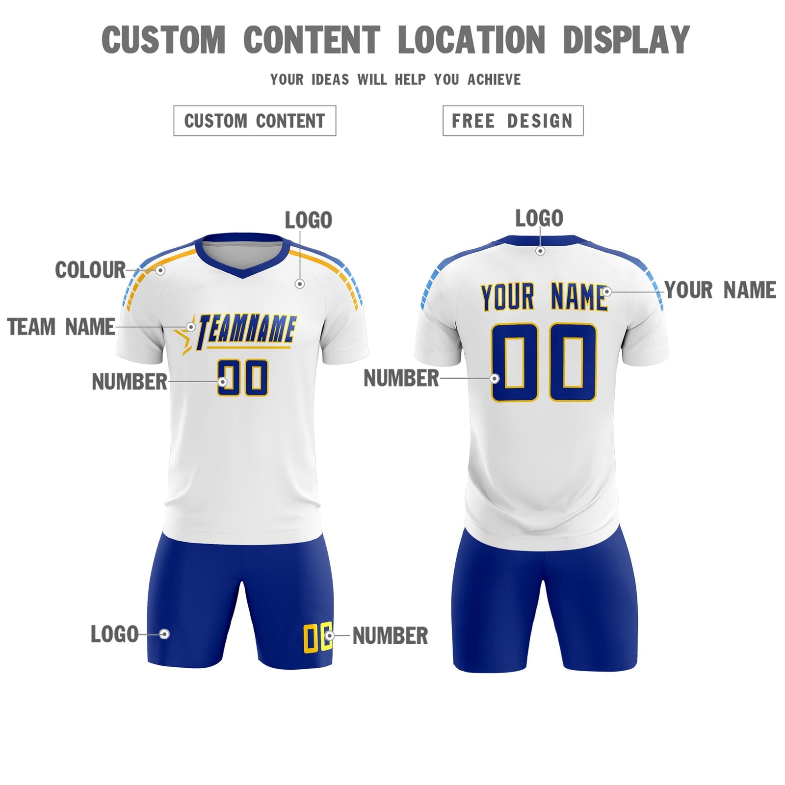 Custom White Raglan Shoulder Striped Soccer Tops/Sets Jersey