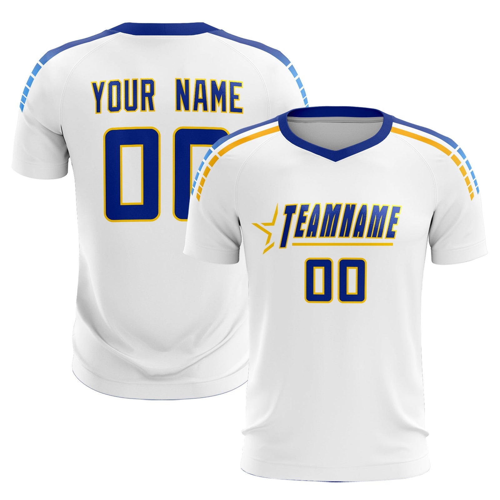 Custom White Raglan Shoulder Striped Soccer Tops/Sets Jersey