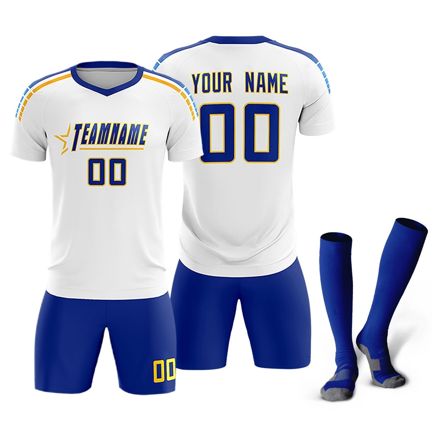 Custom White Raglan Shoulder Striped Soccer Tops/Sets Jersey