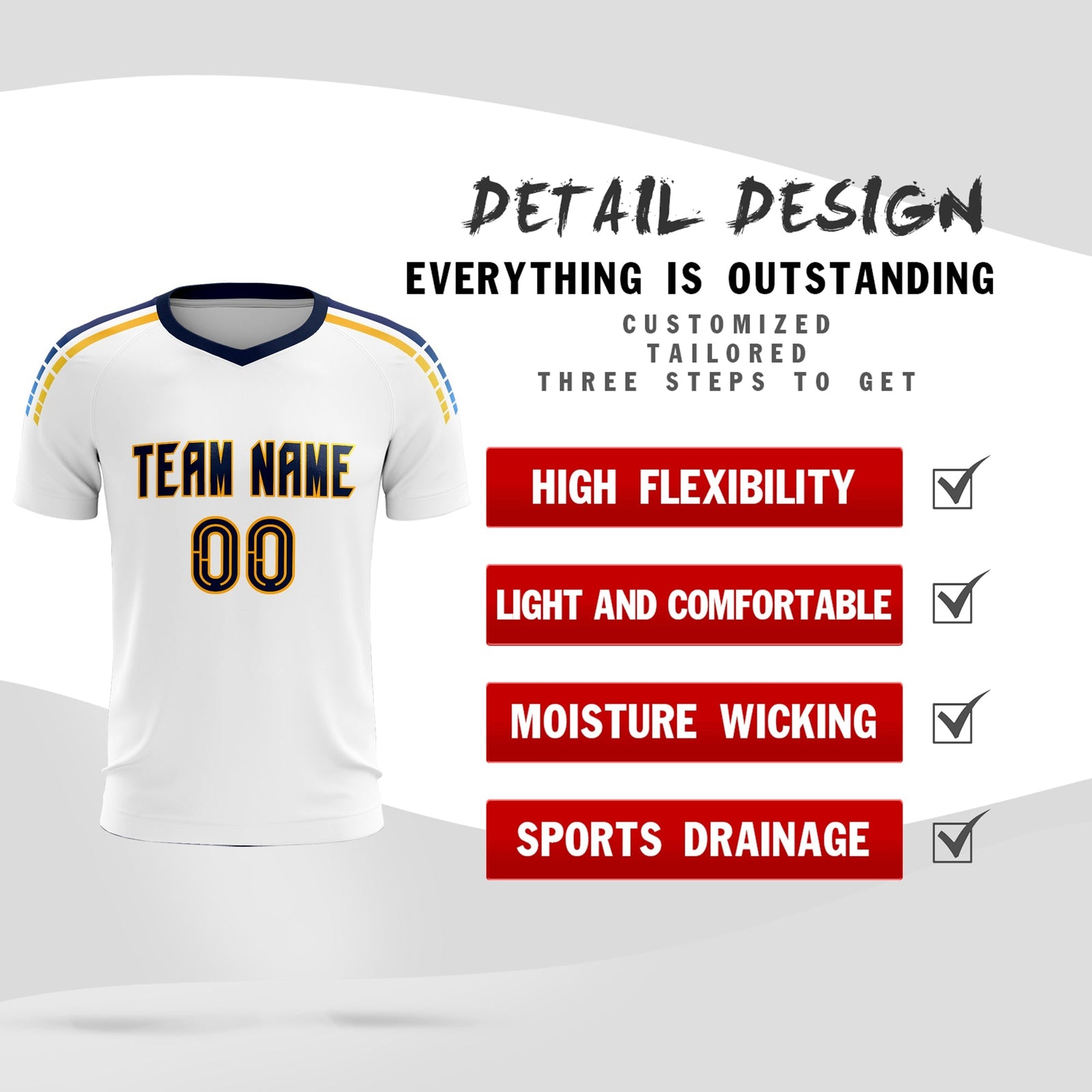 Custom White Raglan Shoulder Striped Soccer Tops/Sets Jersey