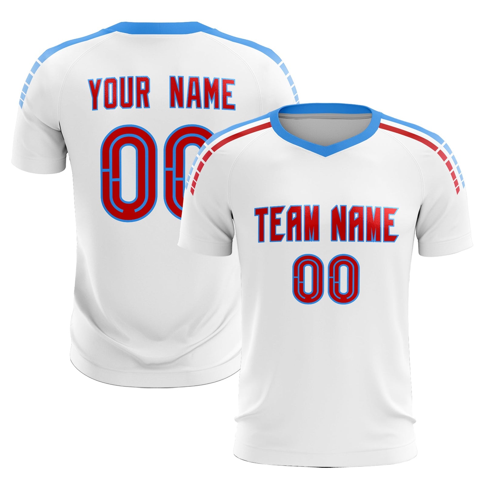 Custom White Raglan Shoulder Striped Soccer Tops/Sets Jersey