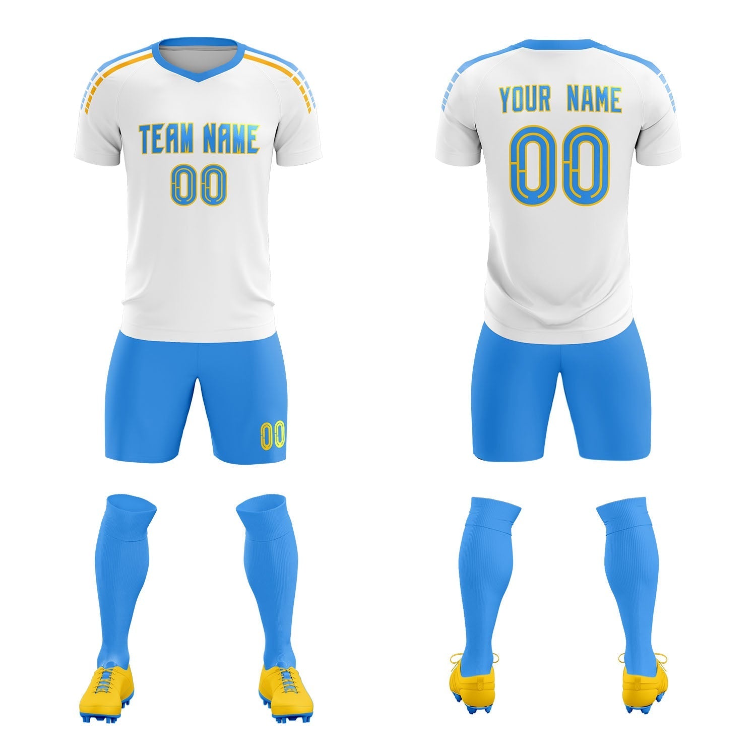 Custom White Raglan Shoulder Striped Soccer Tops/Sets Jersey