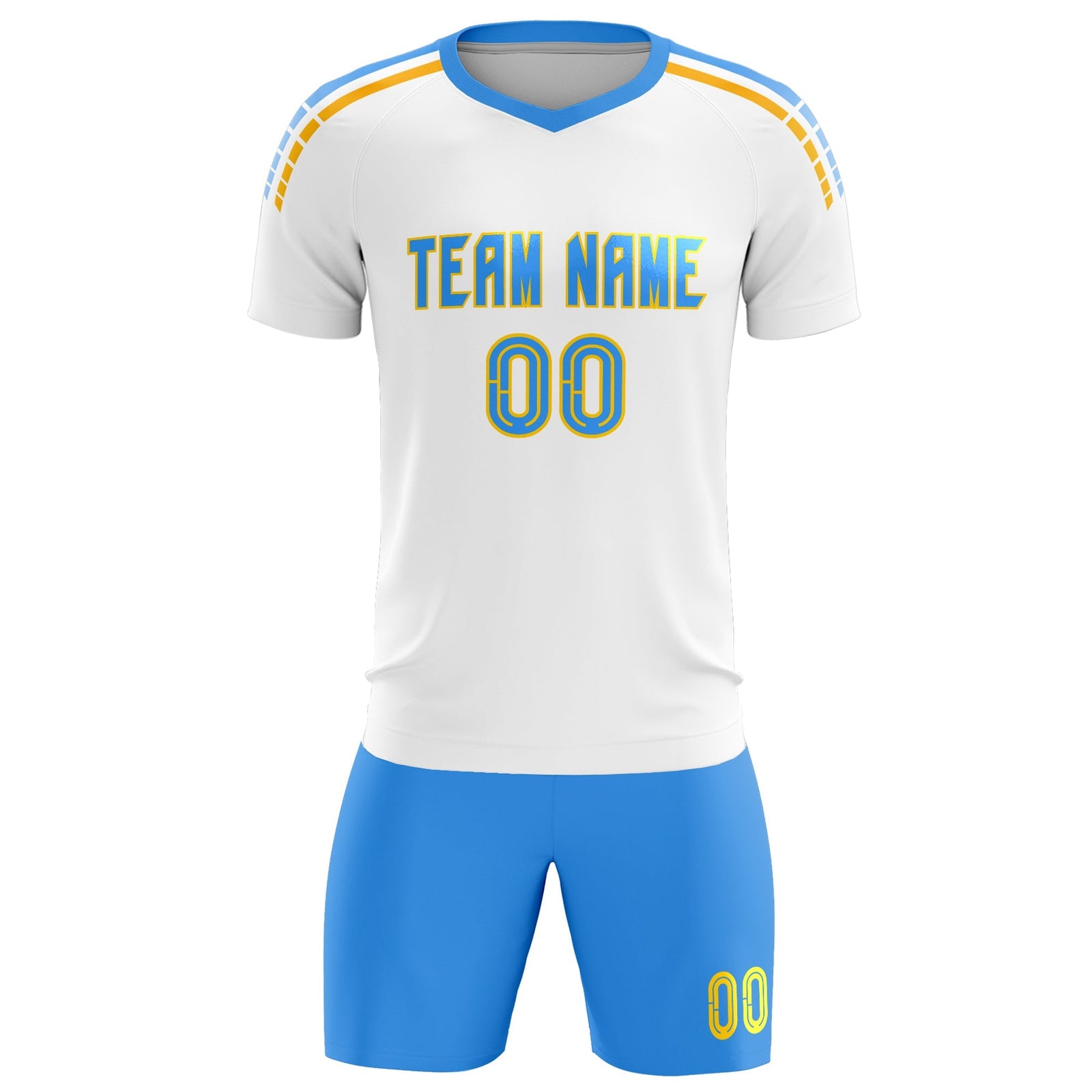 Custom White Raglan Shoulder Striped Soccer Tops/Sets Jersey