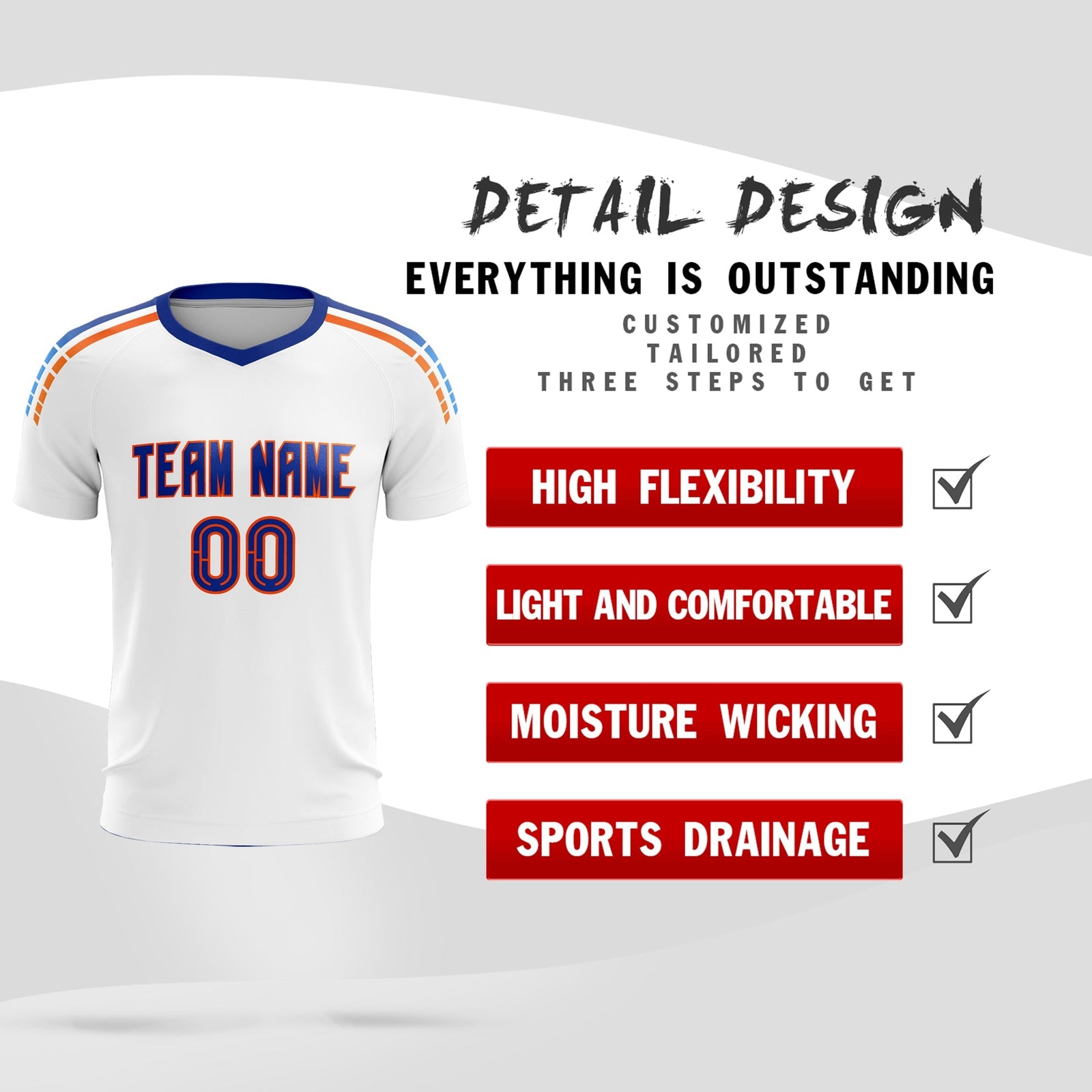 Custom White Raglan Shoulder Striped Soccer Tops/Sets Jersey