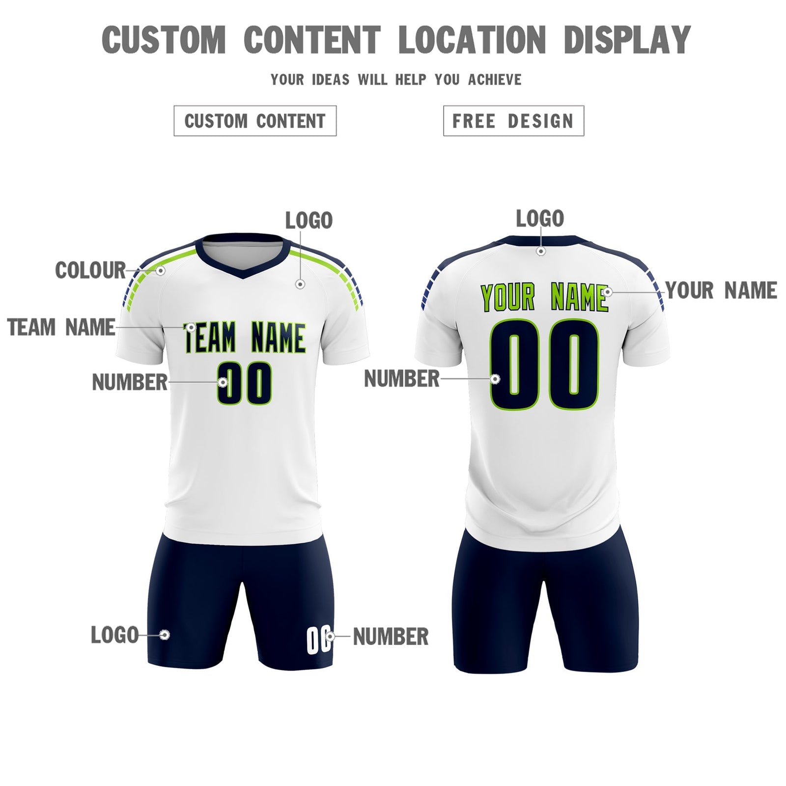 Custom White Raglan Shoulder Striped Soccer Tops/Sets Jersey