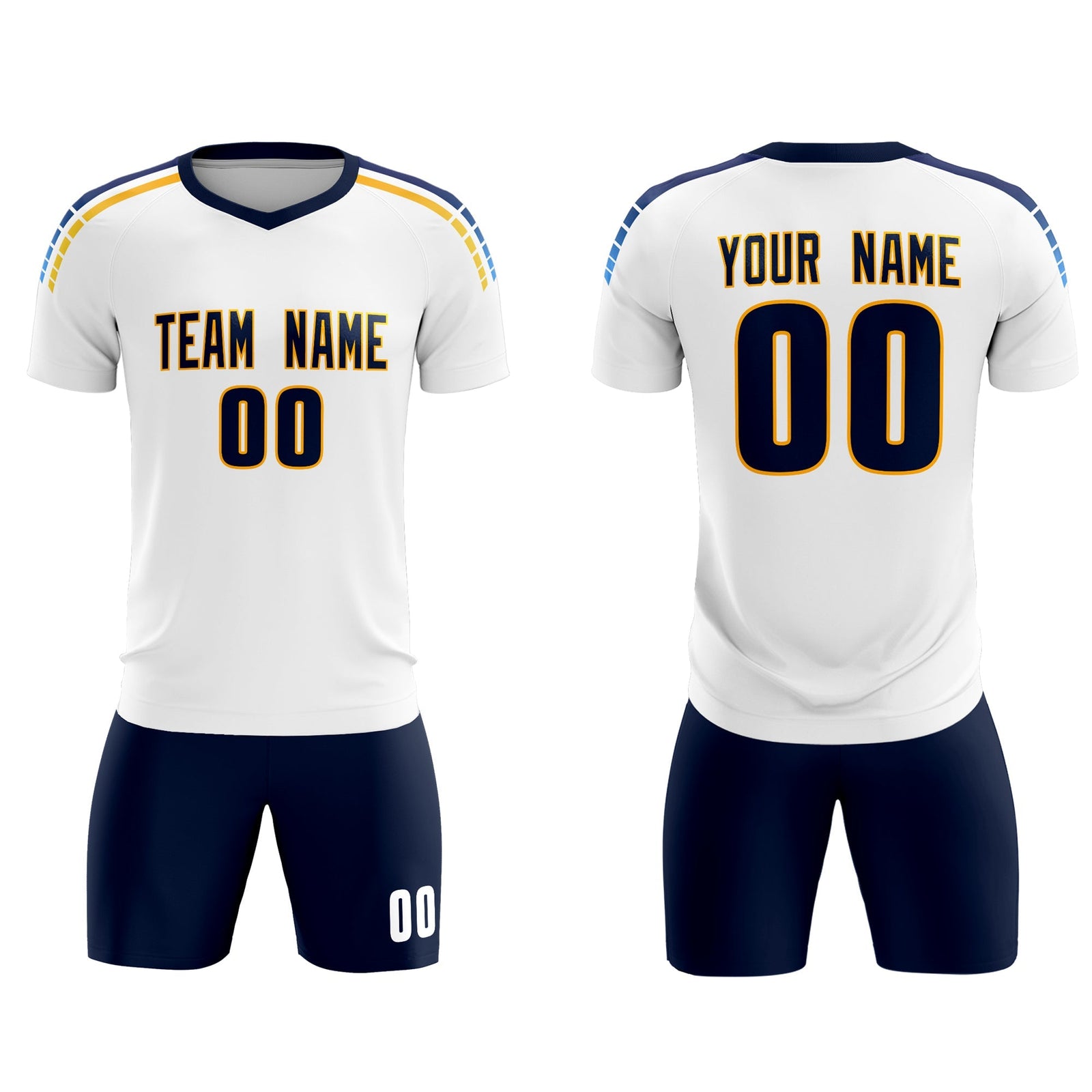 Custom White Raglan Shoulder Striped Soccer Tops/Sets Jersey