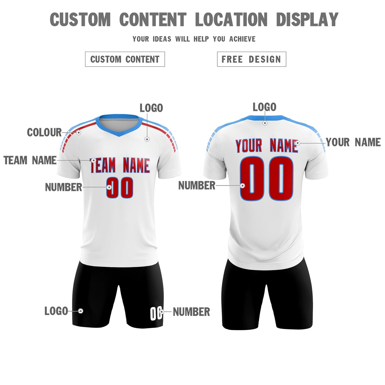 Custom White Raglan Shoulder Striped Soccer Tops/Sets Jersey