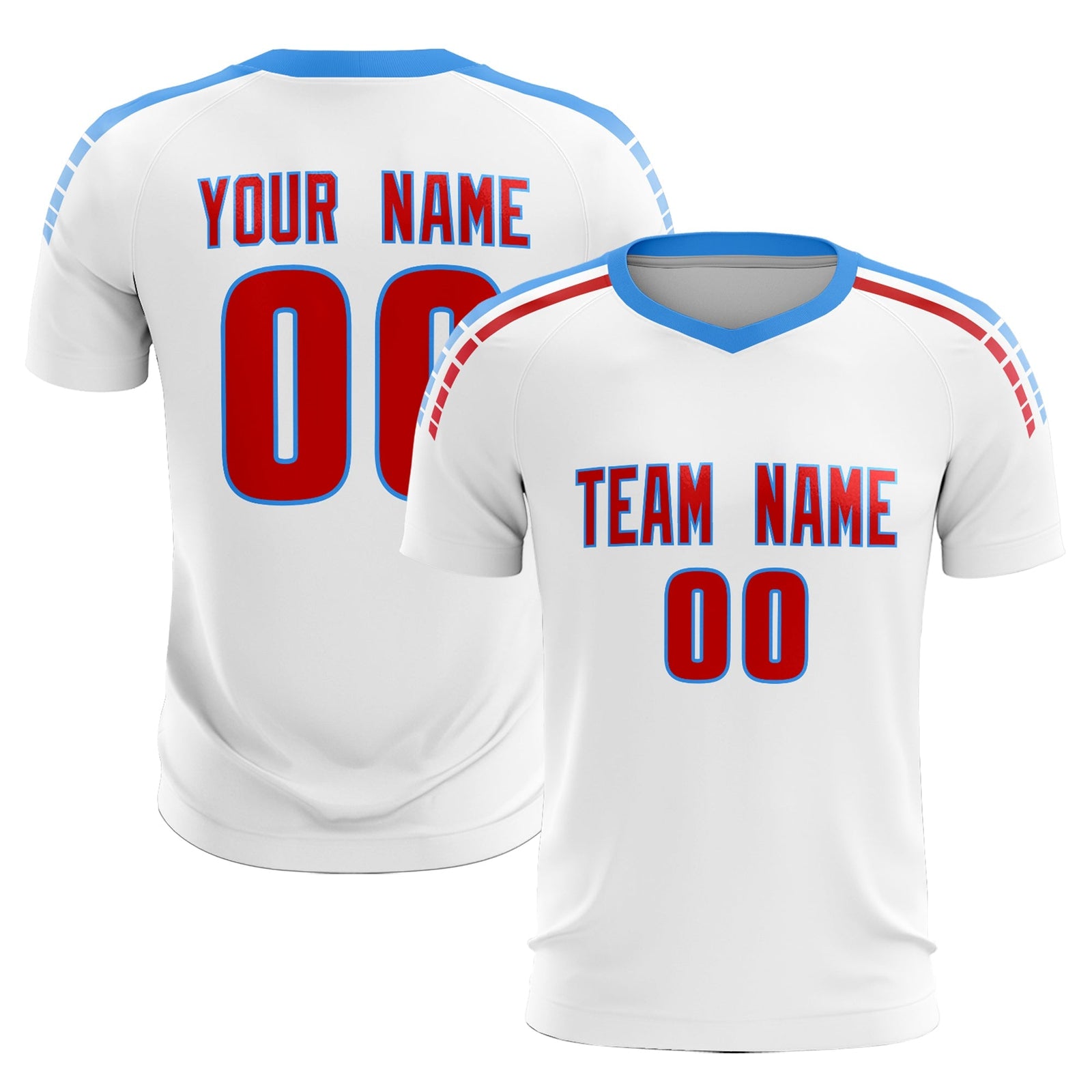 Custom White Raglan Shoulder Striped Soccer Tops/Sets Jersey