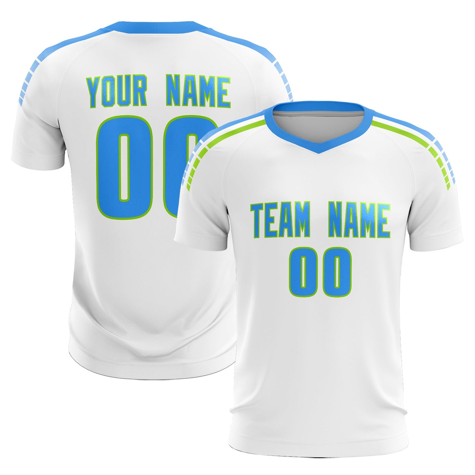 Custom White Raglan Shoulder Striped Soccer Tops/Sets Jersey