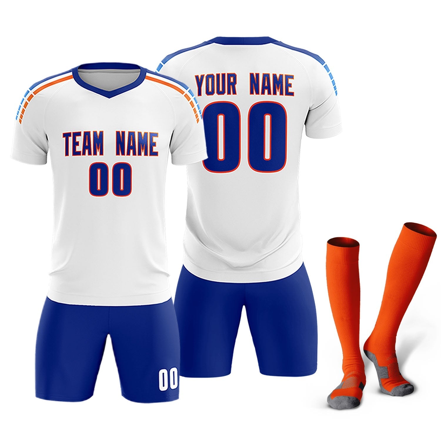Custom White Raglan Shoulder Striped Soccer Tops/Sets Jersey