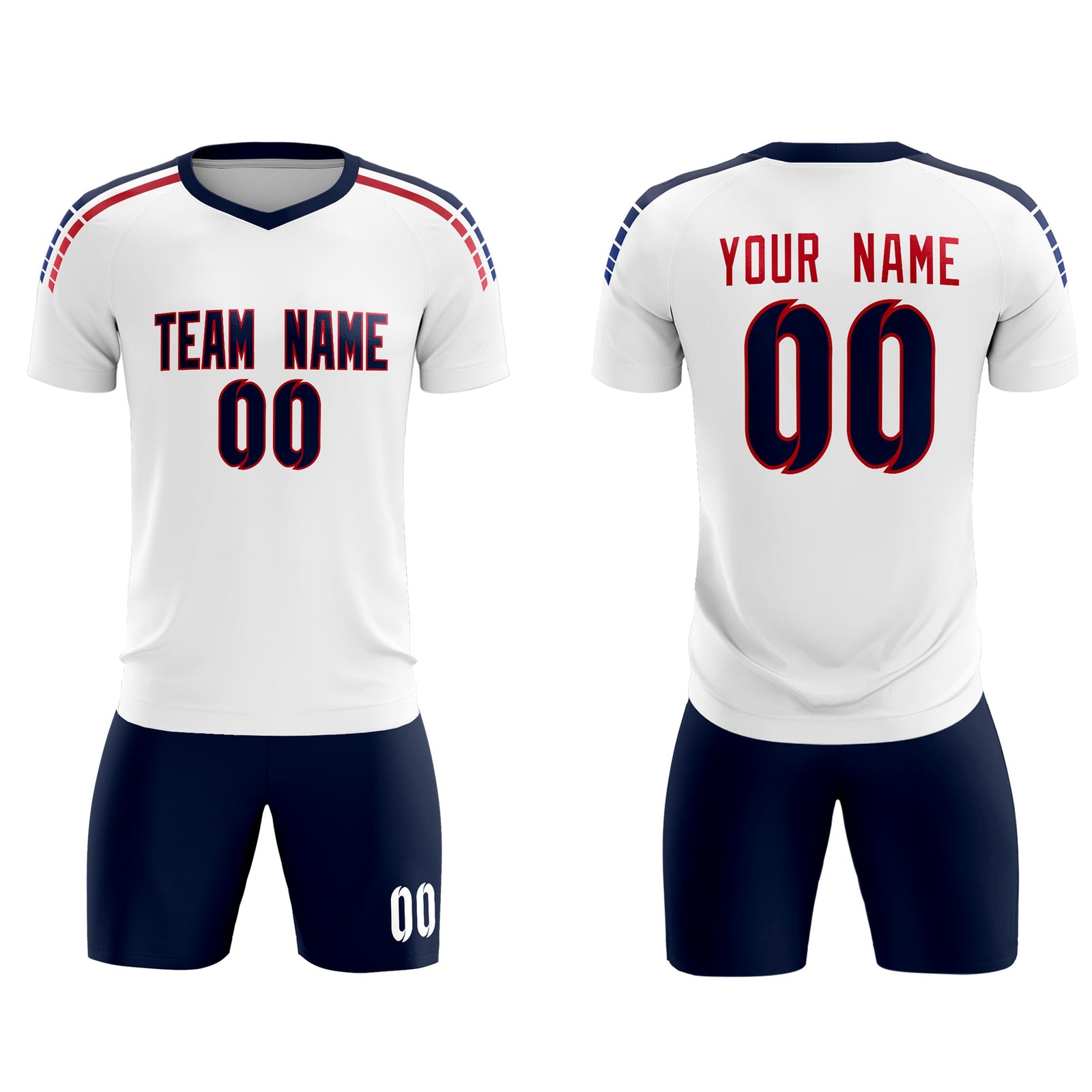 Custom white Striped Quick Dry Tops Soccer Sets Jersey