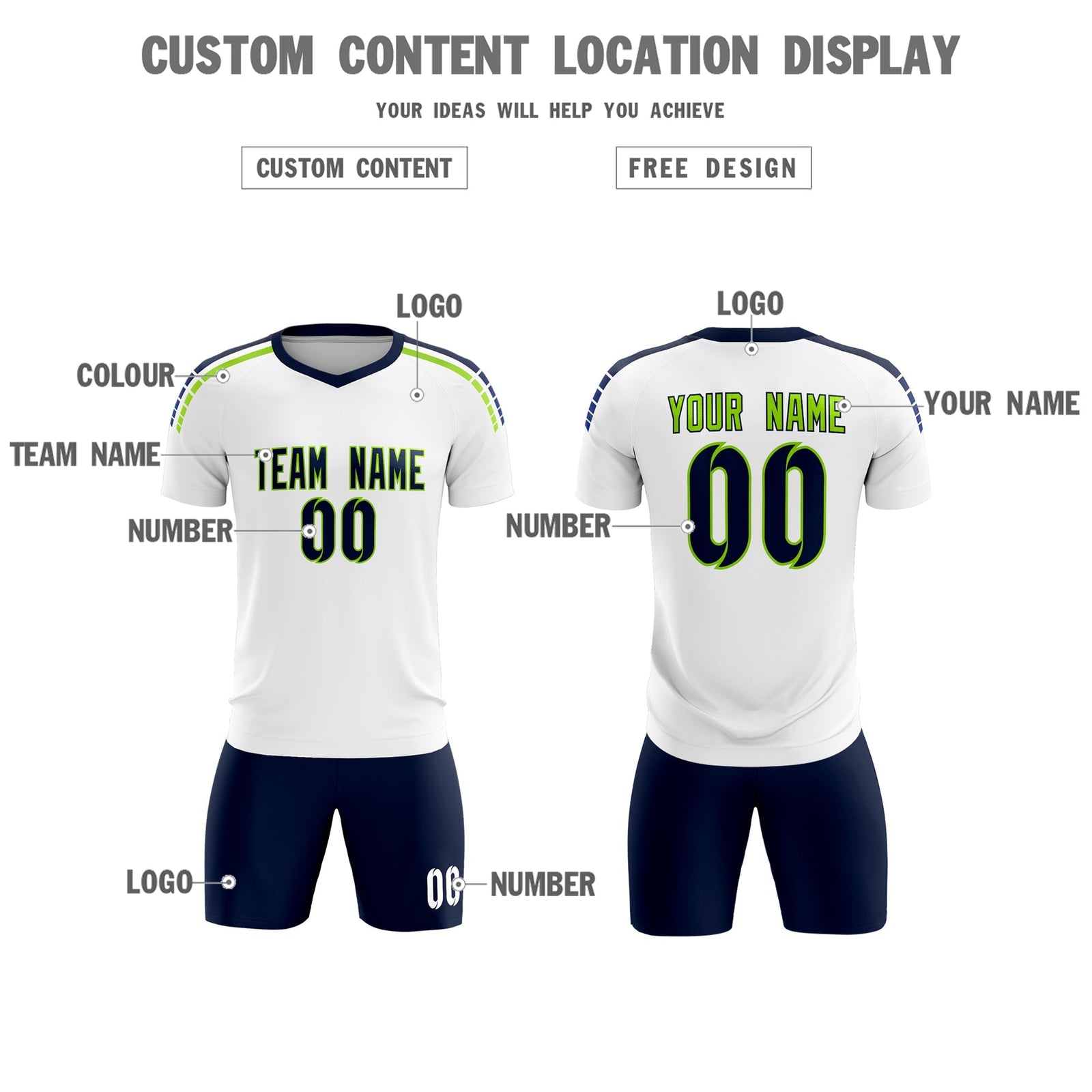 Custom White Raglan Shoulder Striped Soccer Tops/Sets Jersey
