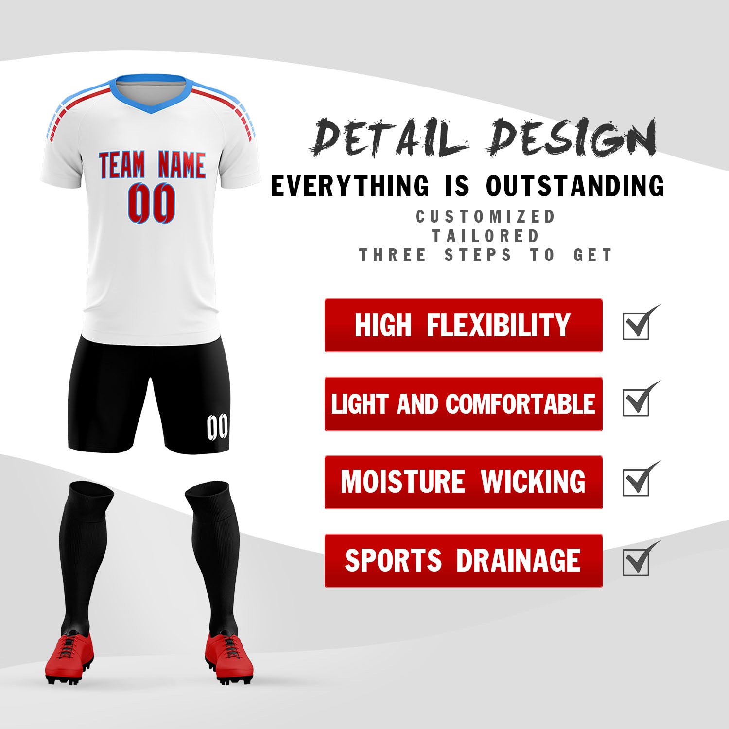 Custom White Raglan Shoulder Striped Soccer Tops/Sets Jersey