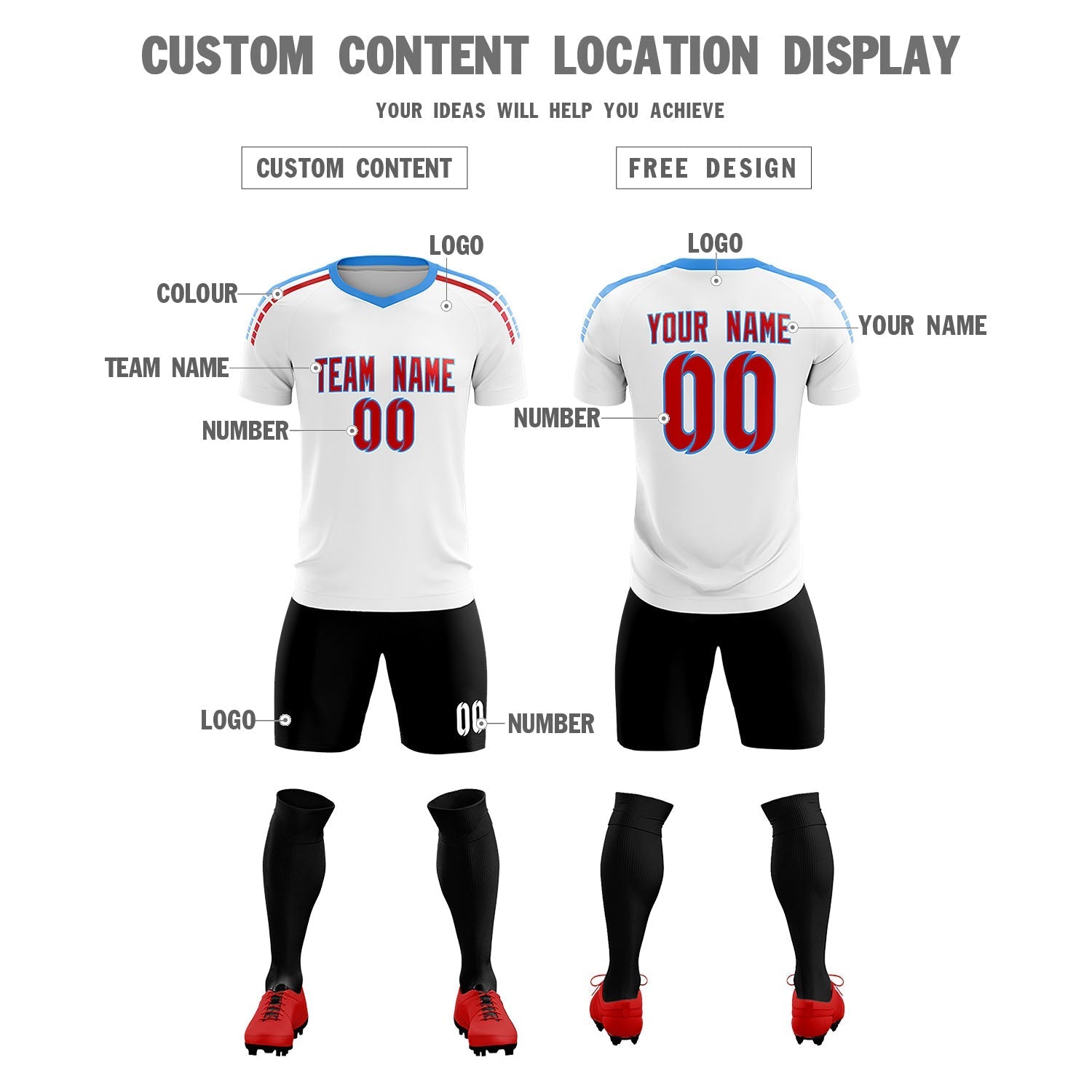 Custom White Raglan Shoulder Striped Soccer Tops/Sets Jersey