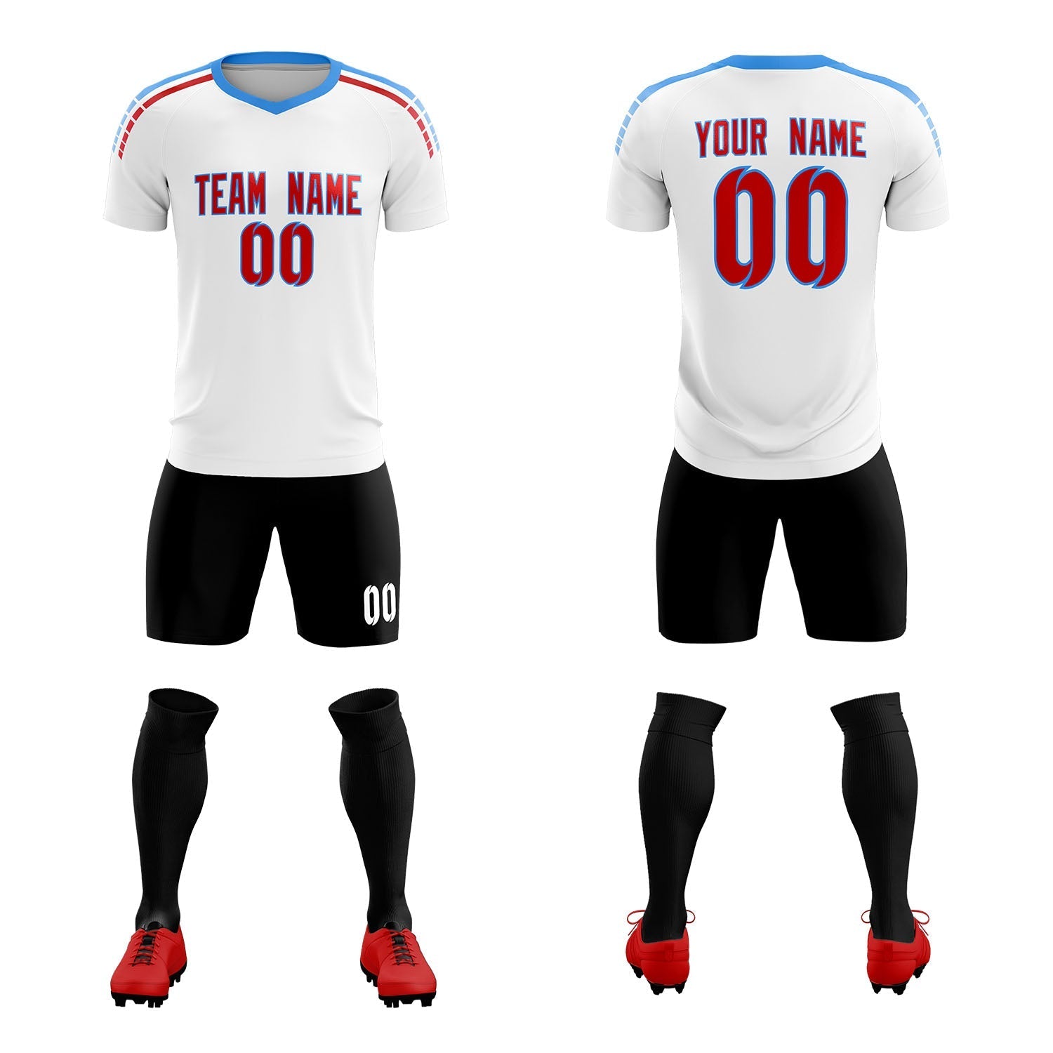 Custom White Raglan Shoulder Striped Soccer Tops/Sets Jersey