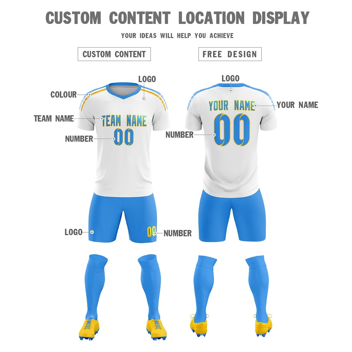 Custom White Raglan Shoulder Striped Soccer Tops/Sets Jersey