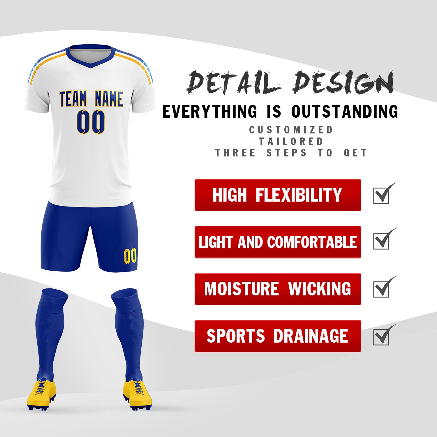 Custom White Raglan Shoulder Striped Soccer Tops/Sets Jersey