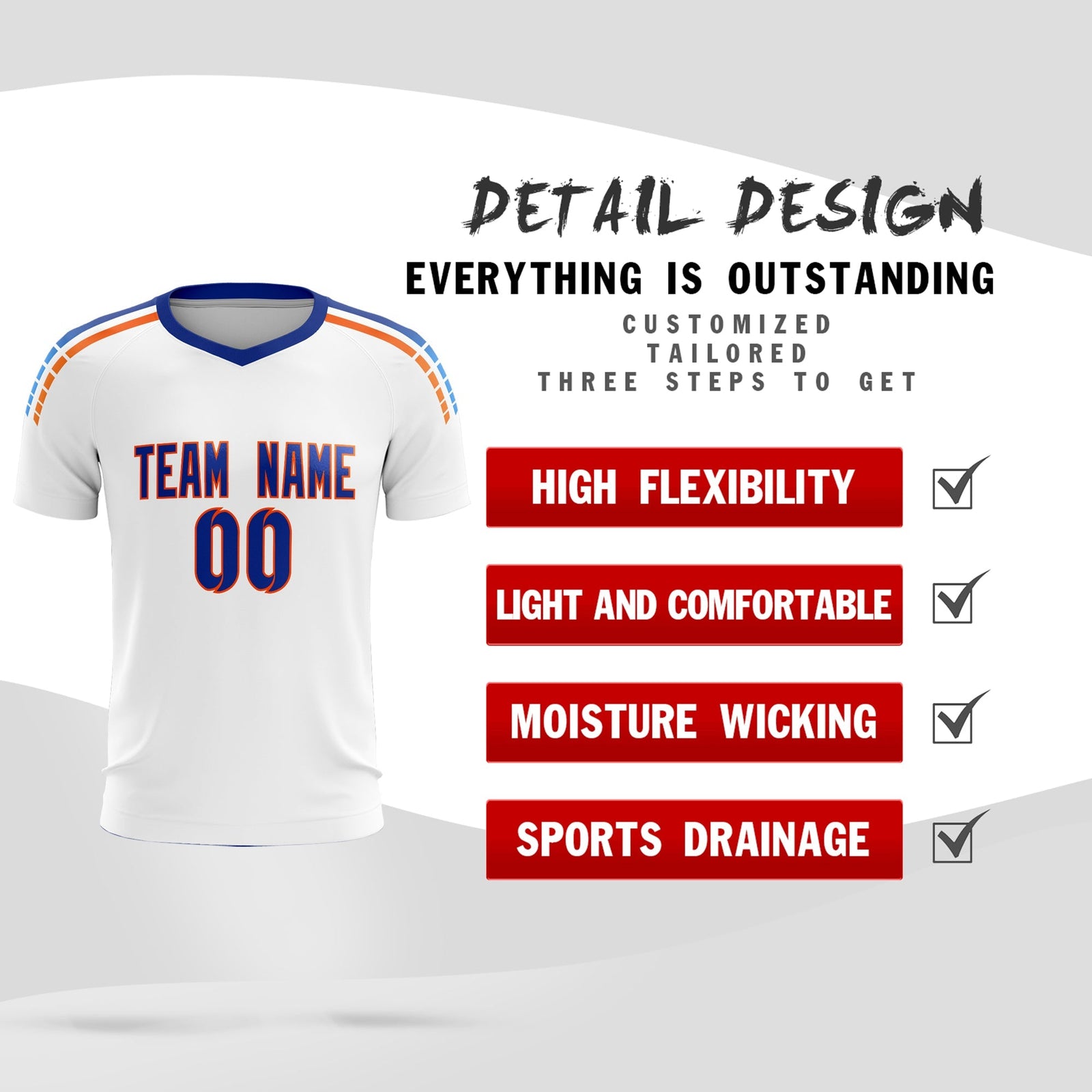 Custom White Raglan Shoulder Striped Soccer Tops/Sets Jersey