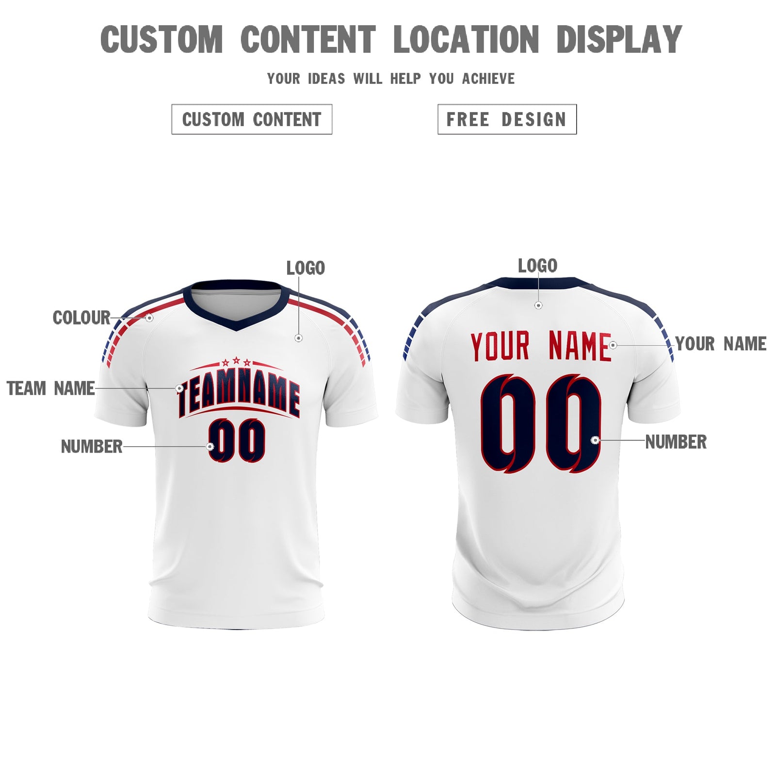 Custom white Striped Quick Dry Tops Soccer Sets Jersey