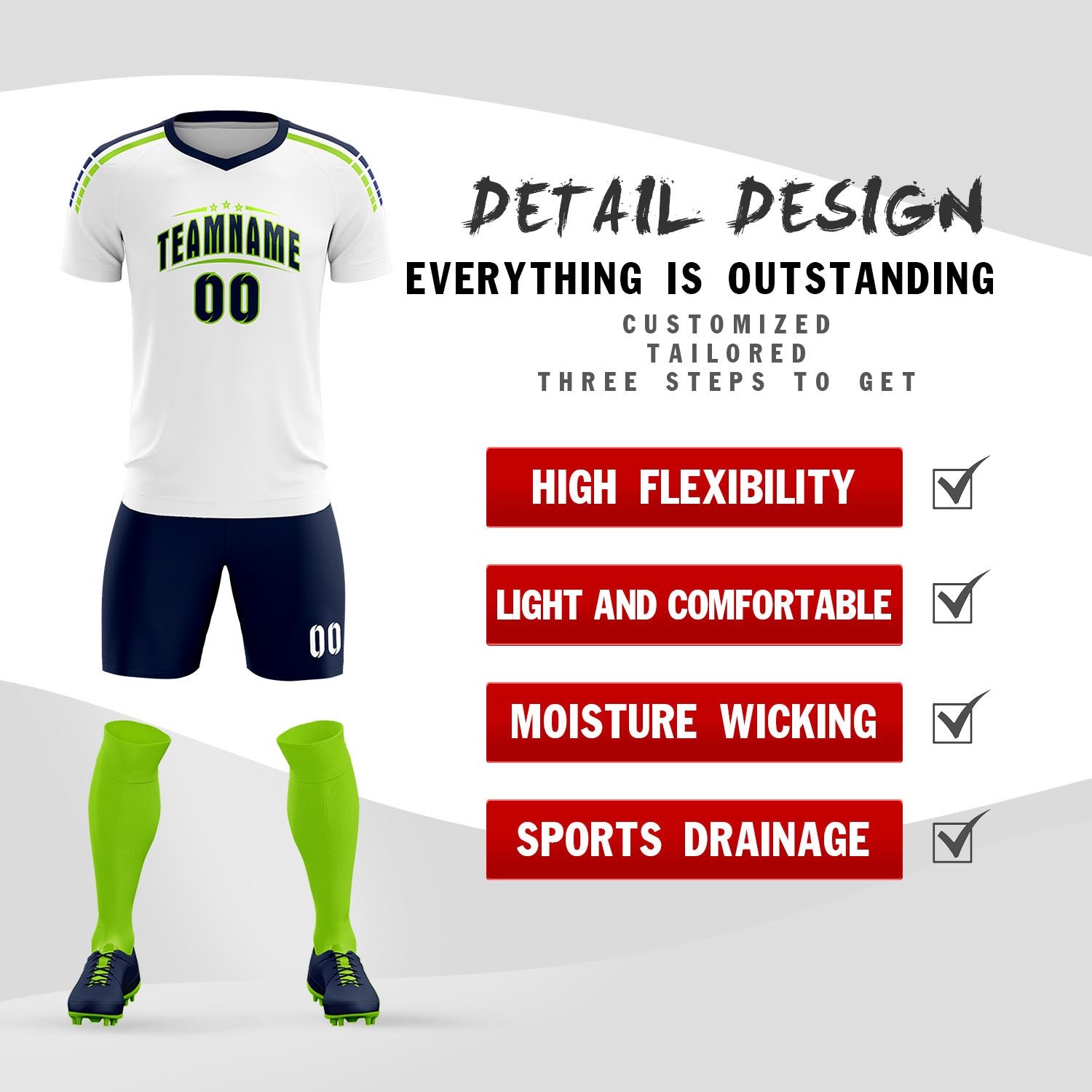 Custom White Raglan Shoulder Striped Soccer Tops/Sets Jersey