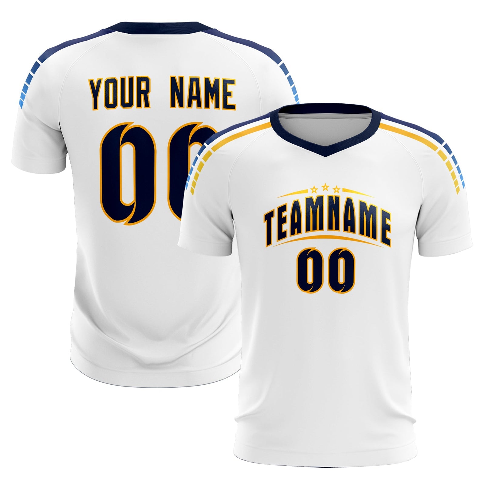 Custom White Raglan Shoulder Striped Soccer Tops/Sets Jersey