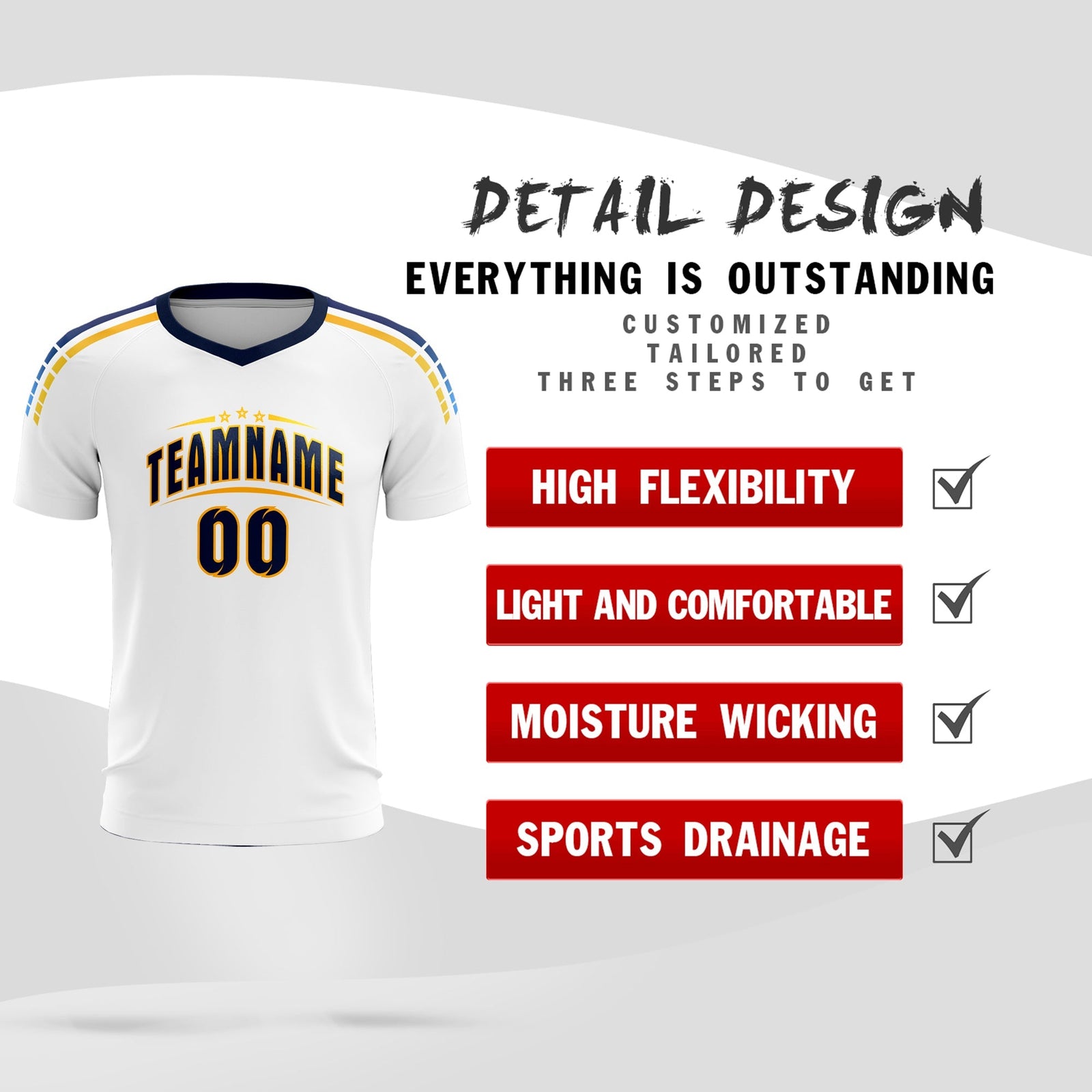 Custom White Raglan Shoulder Striped Soccer Tops/Sets Jersey