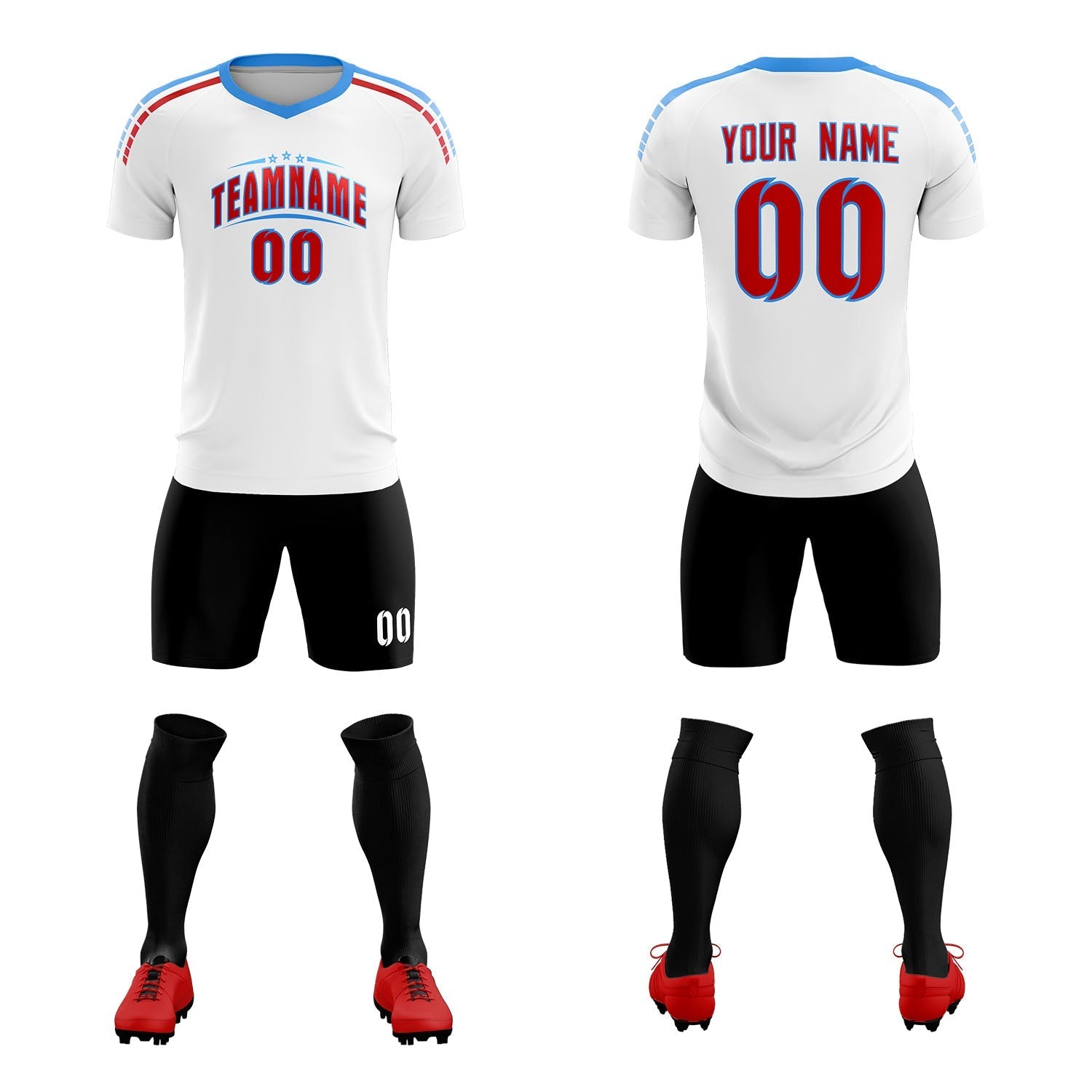 Custom White Raglan Shoulder Striped Soccer Tops/Sets Jersey