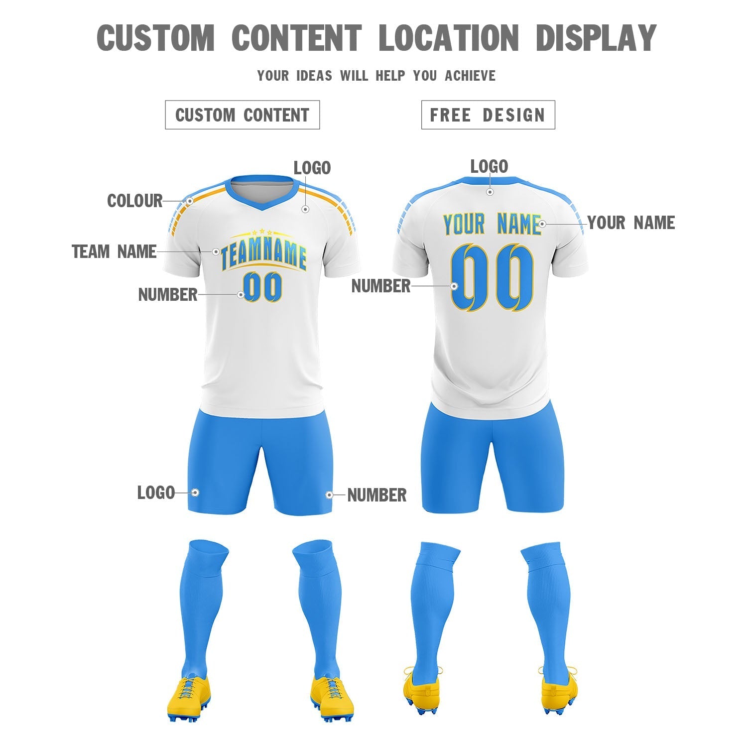 Custom White Raglan Shoulder Striped Soccer Tops/Sets Jersey