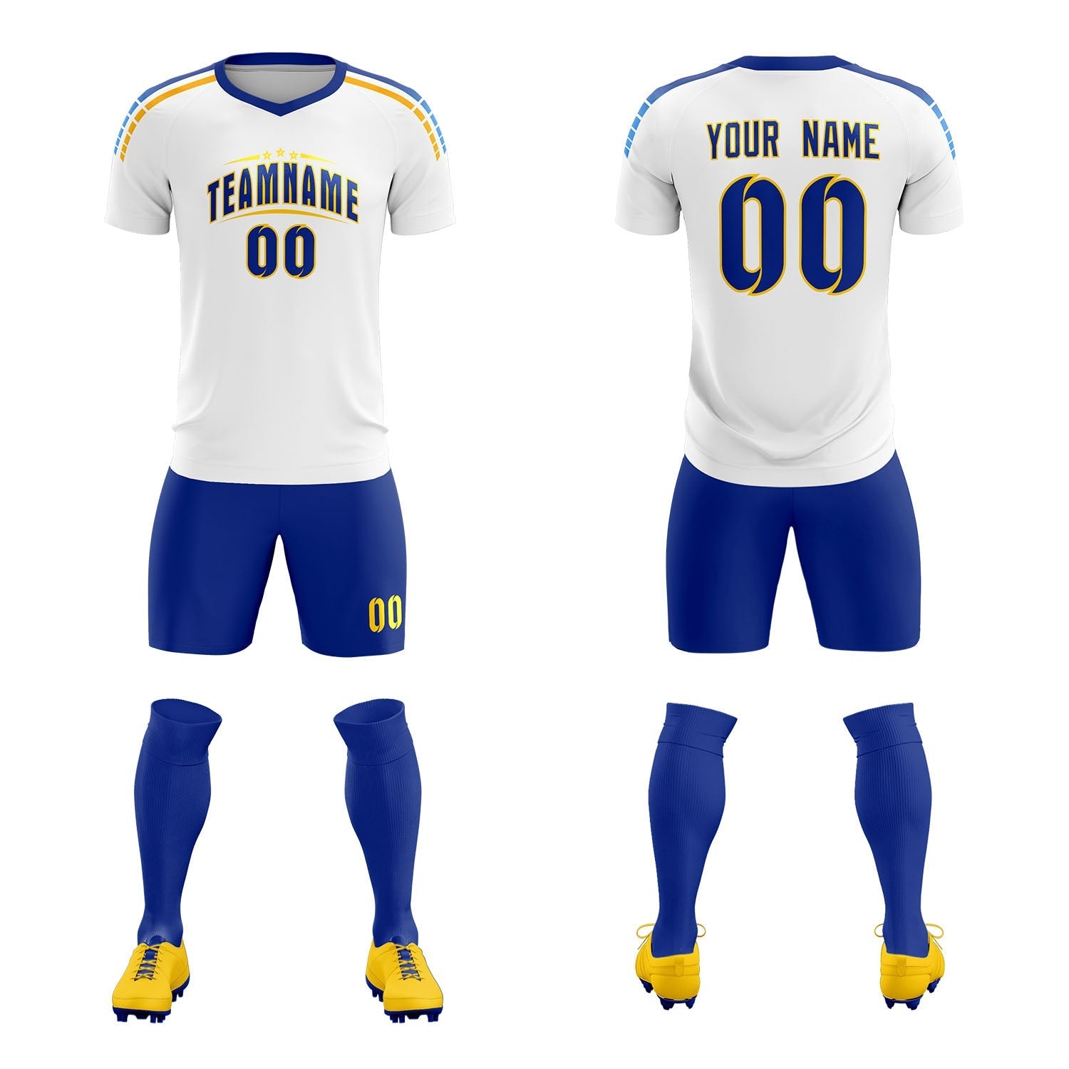 Custom White Raglan Shoulder Striped Soccer Tops/Sets Jersey