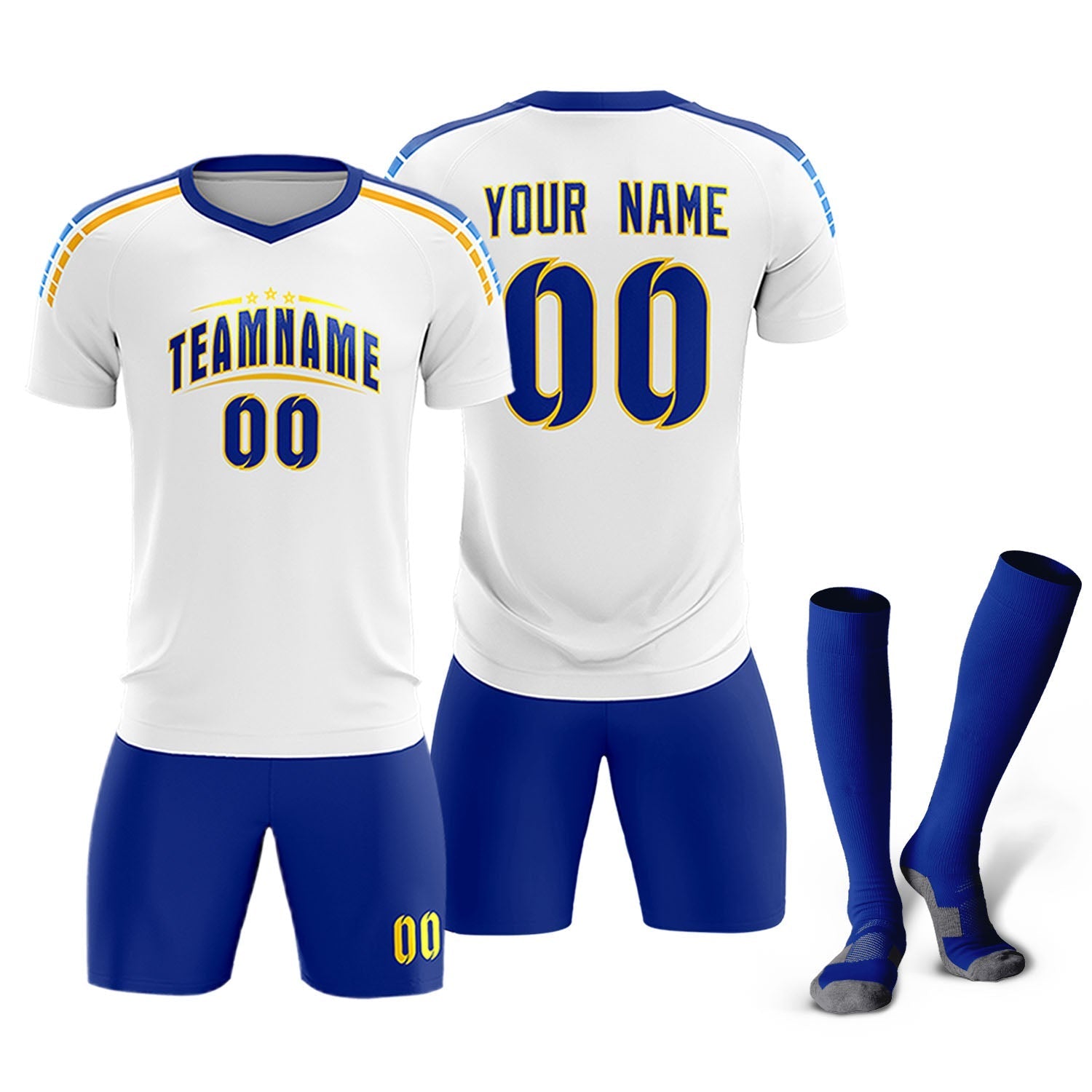 Custom White Raglan Shoulder Striped Soccer Tops/Sets Jersey