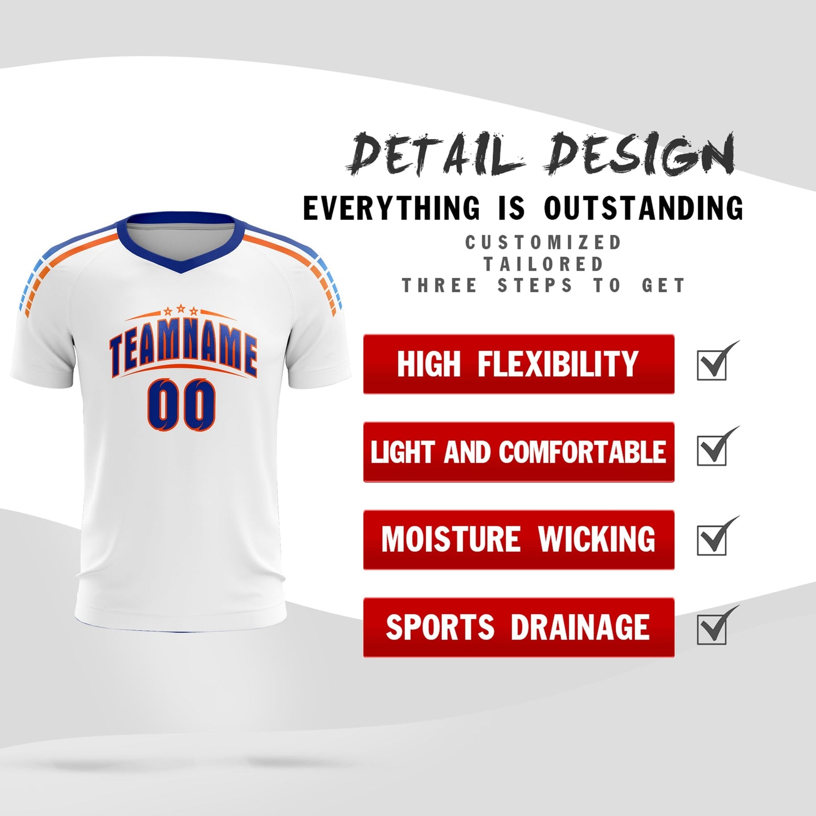 Custom White Raglan Shoulder Striped Soccer Tops/Sets Jersey