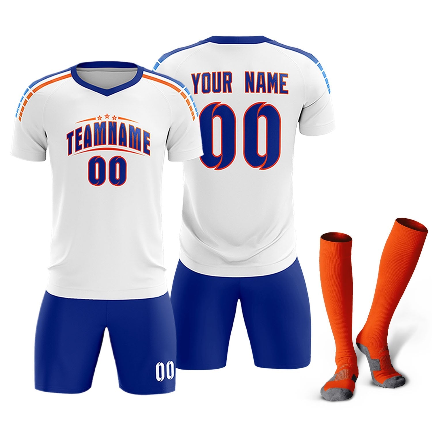Custom White Raglan Shoulder Striped Soccer Tops/Sets Jersey
