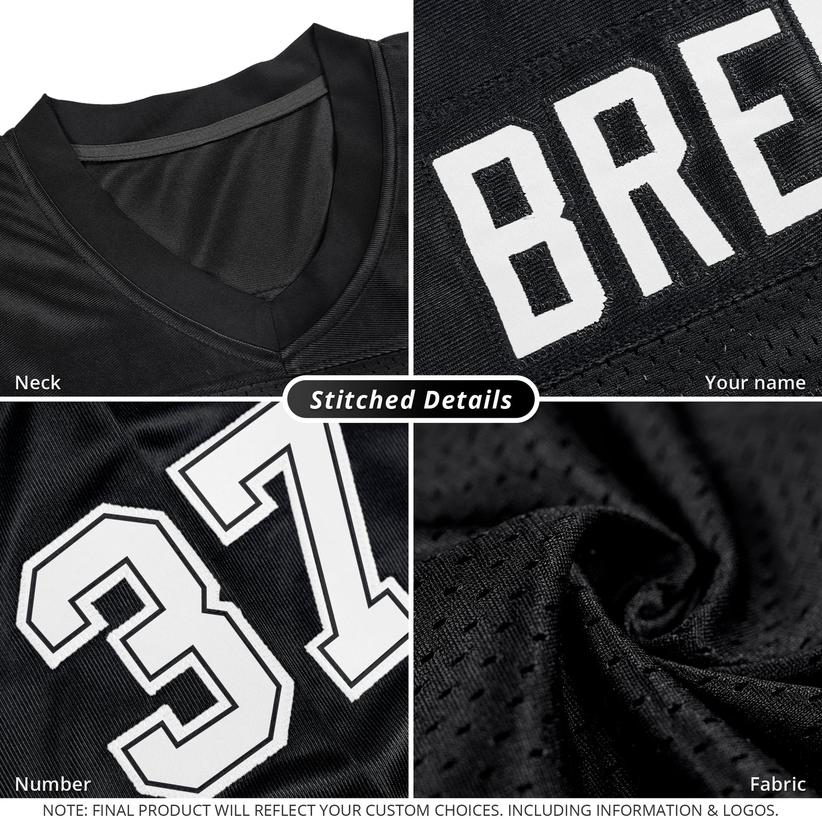 Custom Black White-Gray Classic Style Mesh Authentic Football Jersey