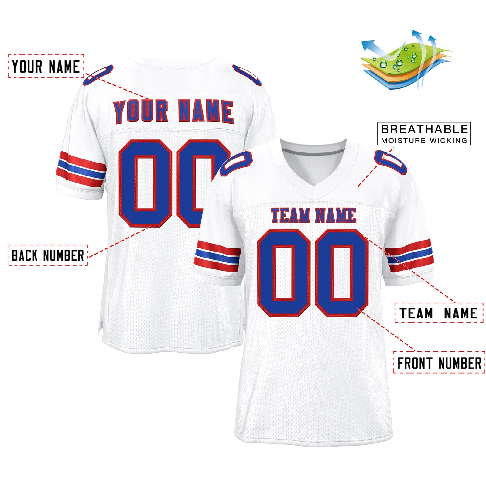 Custom White Royal-Red Classic Style Mesh Authentic Football Jersey