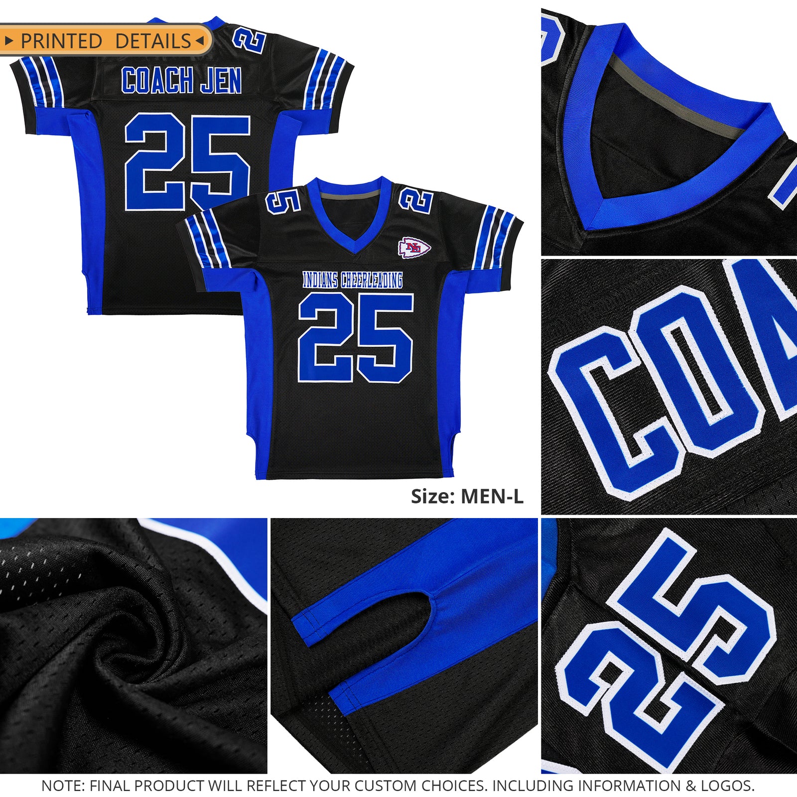 Custom Black Royal Insert Color Design Mesh Authentic Football Jersey