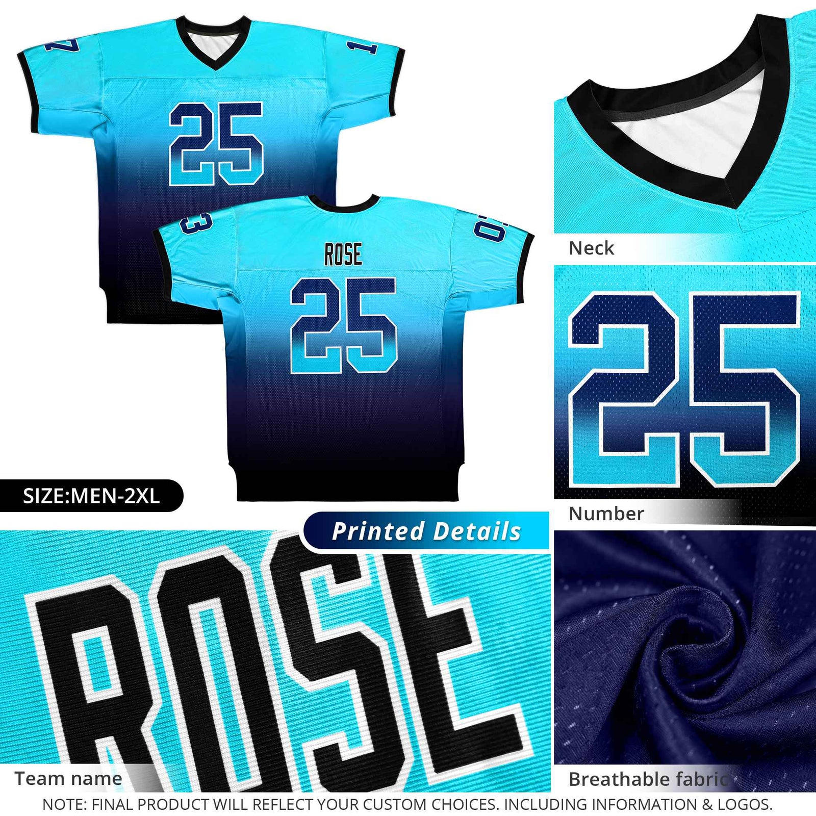 Custom Gradient Football Jersey Personalized Team Name Number for Men Women Youth