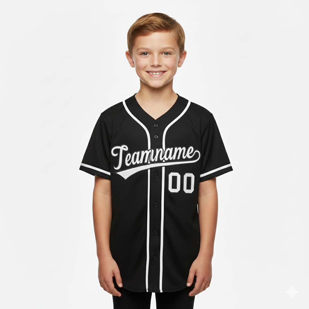 Custom Black White Classic Style Authentic Baseball Jersey For Youth