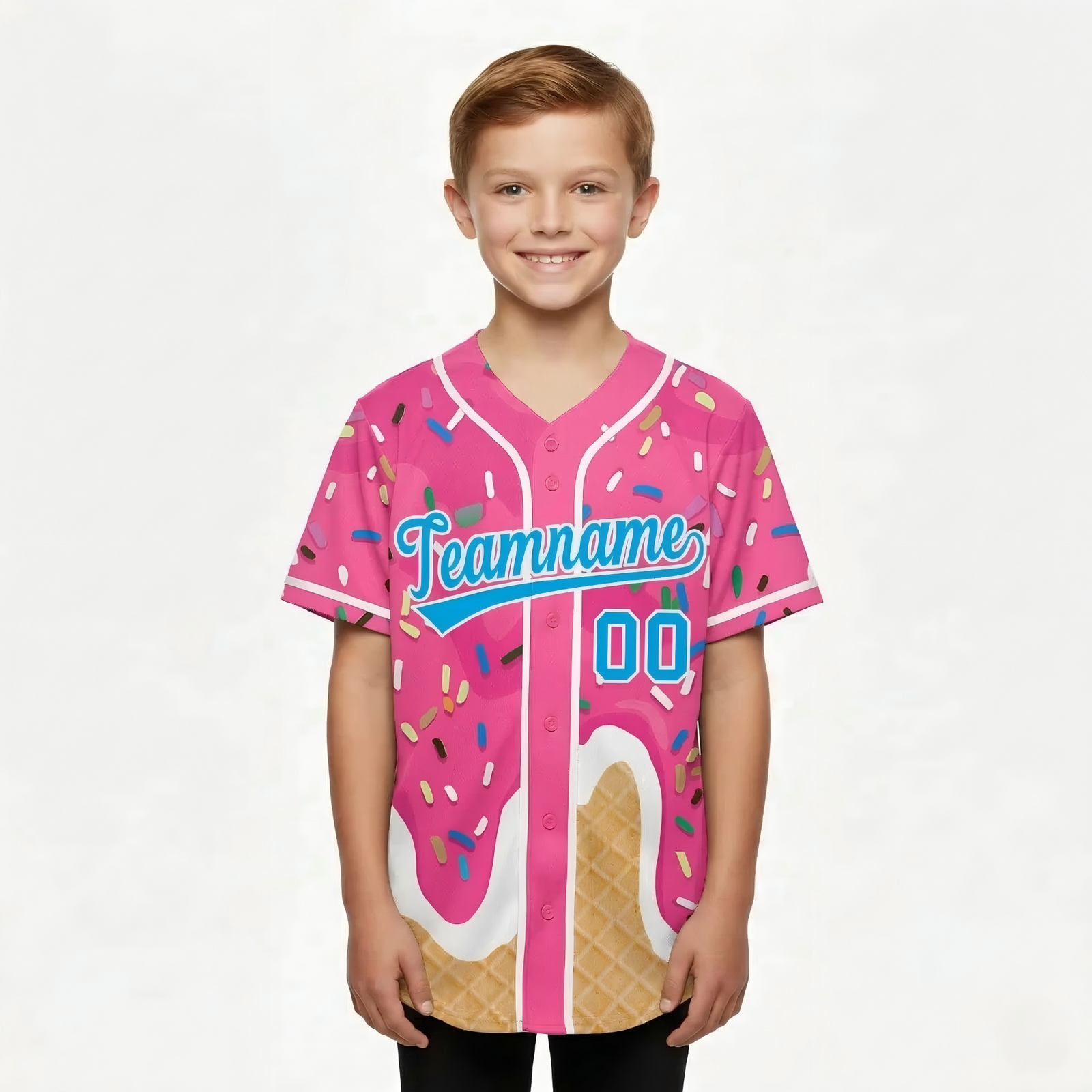 Custom Pink Ice Cream Cone Graffiti Pattern Fashion Authentic Baseball Jersey For Youth | KXKSHOP