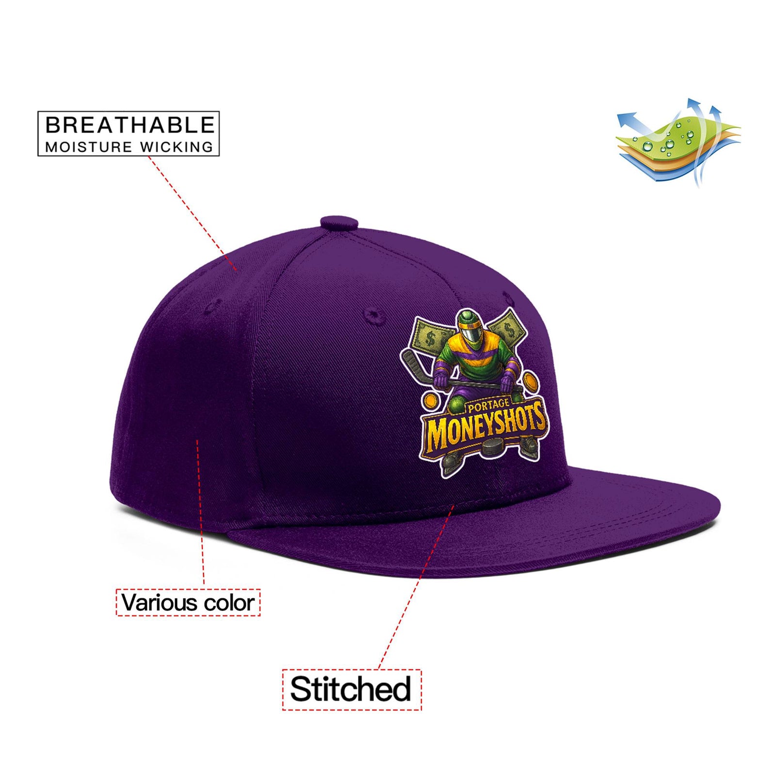 VVHL Purple S7-Portage-Moneyshots-1 3D Puff Embroidery Flat Embroidery Baseball Cap