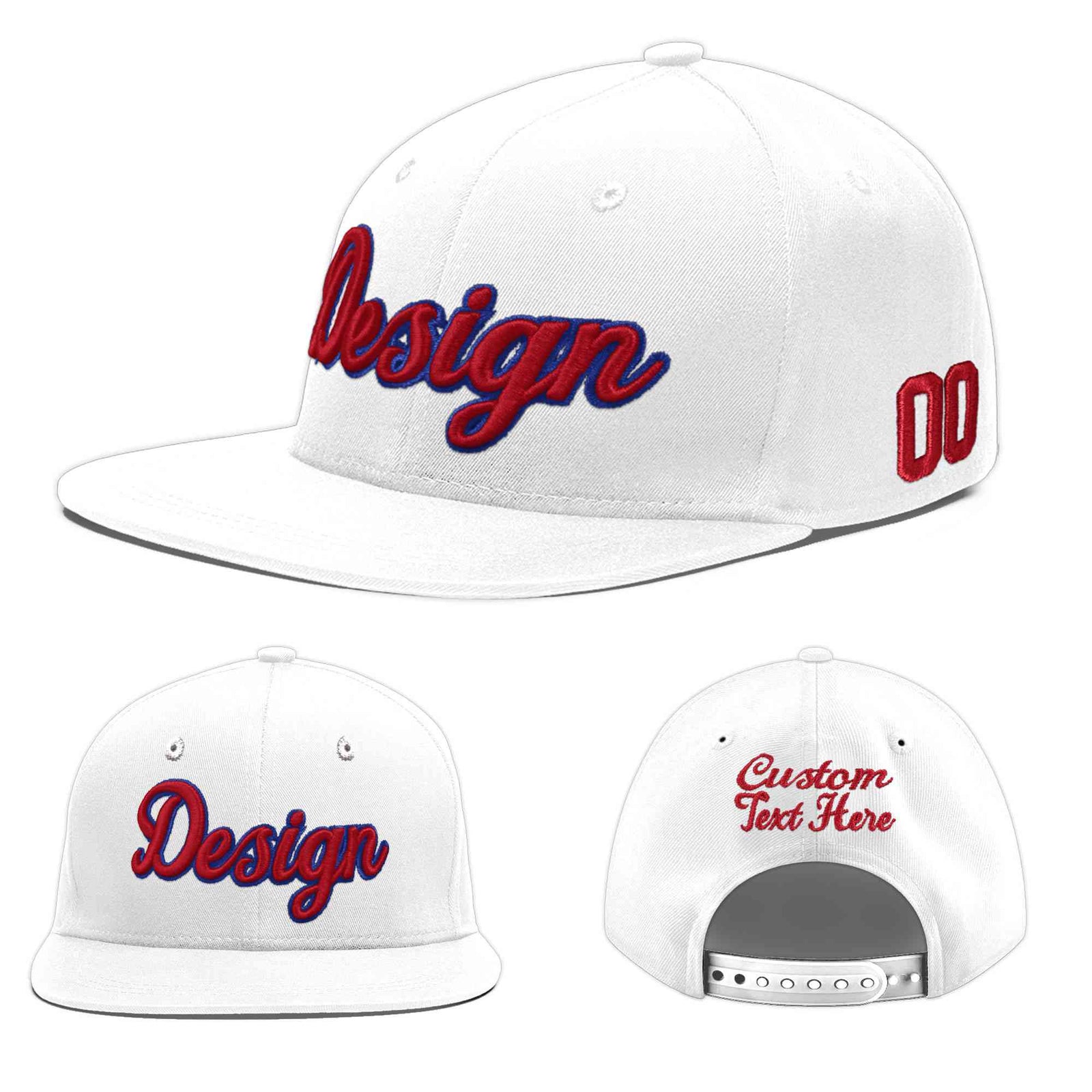 Custom White 3D Puff Embroidery Flat Embroidery Casual Sport Baseball Cap