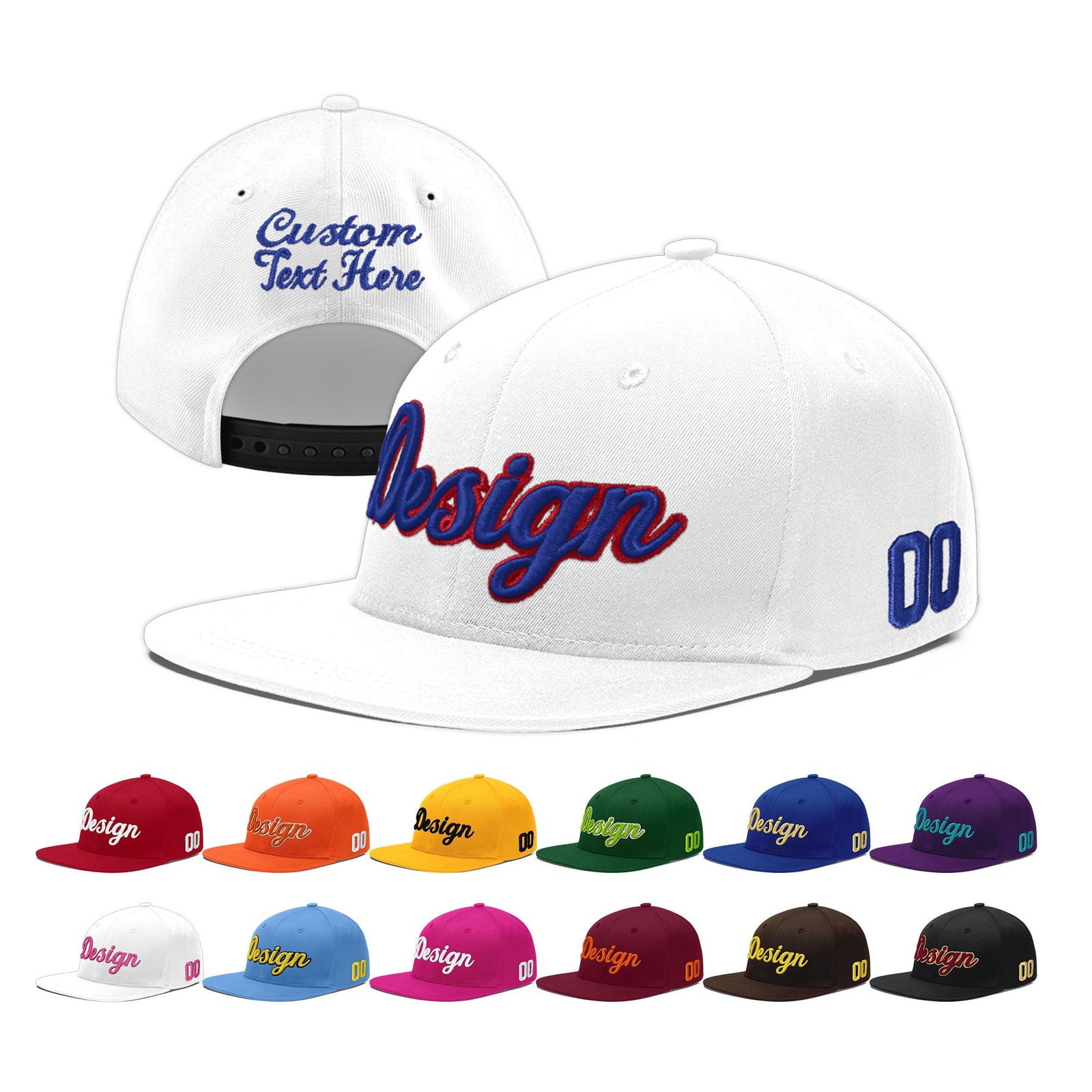 Custom White 3D Puff Embroidery Flat Embroidery Casual Sport Baseball Cap