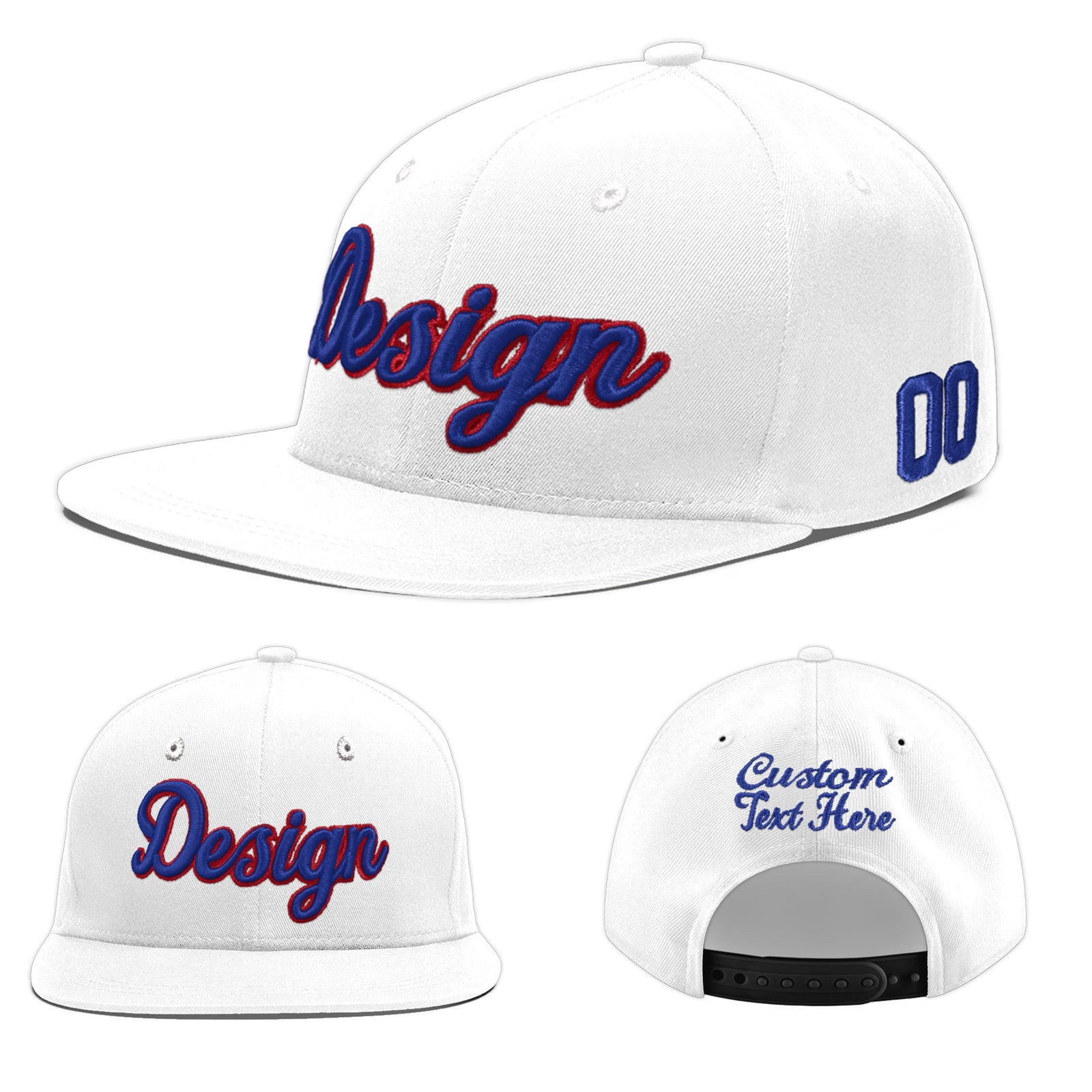 Custom White 3D Puff Embroidery Flat Embroidery Casual Sport Baseball Cap